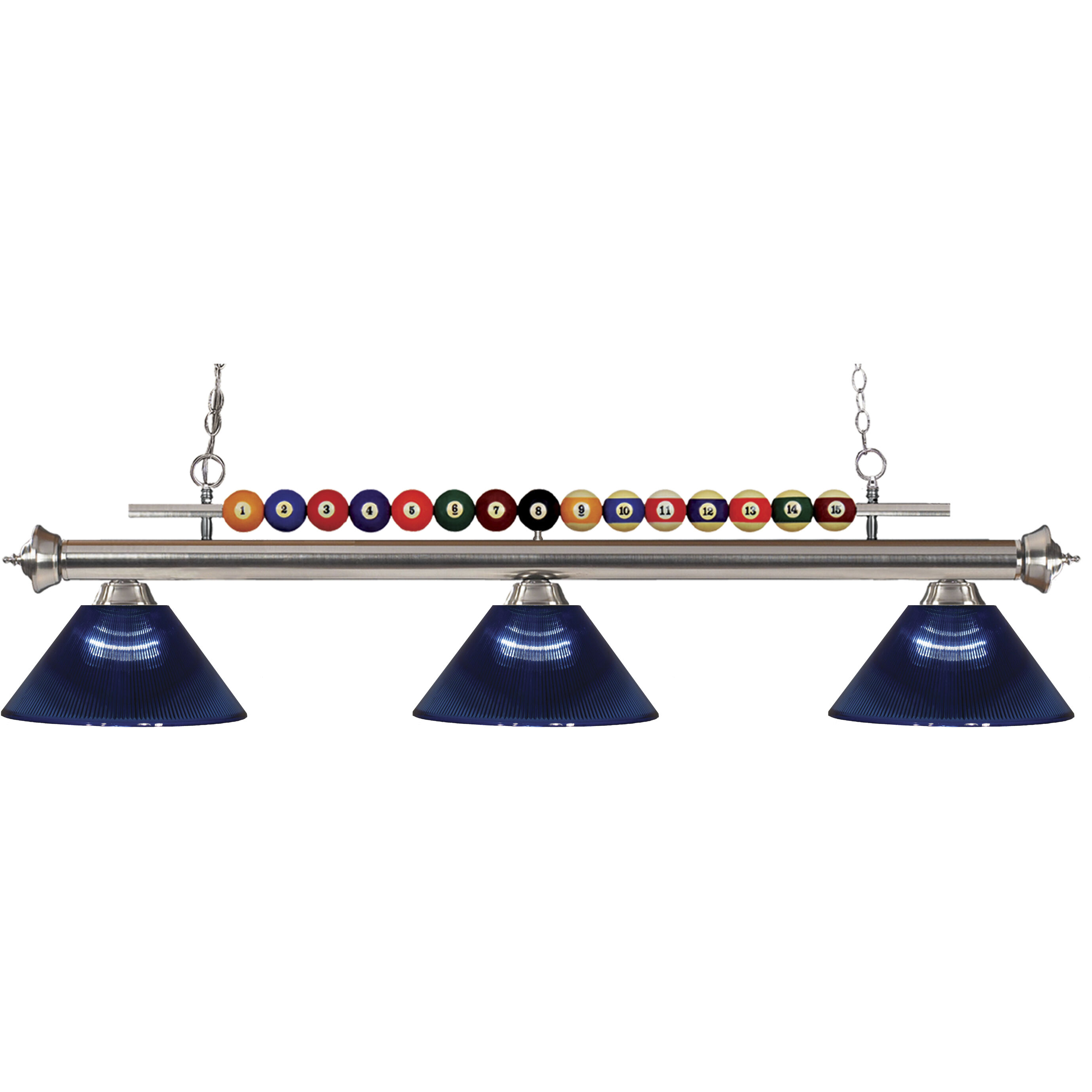 Shark 3 Light 58 inch Brushed Nickel Billiard Ceiling Light in Dark Blue Acrylic