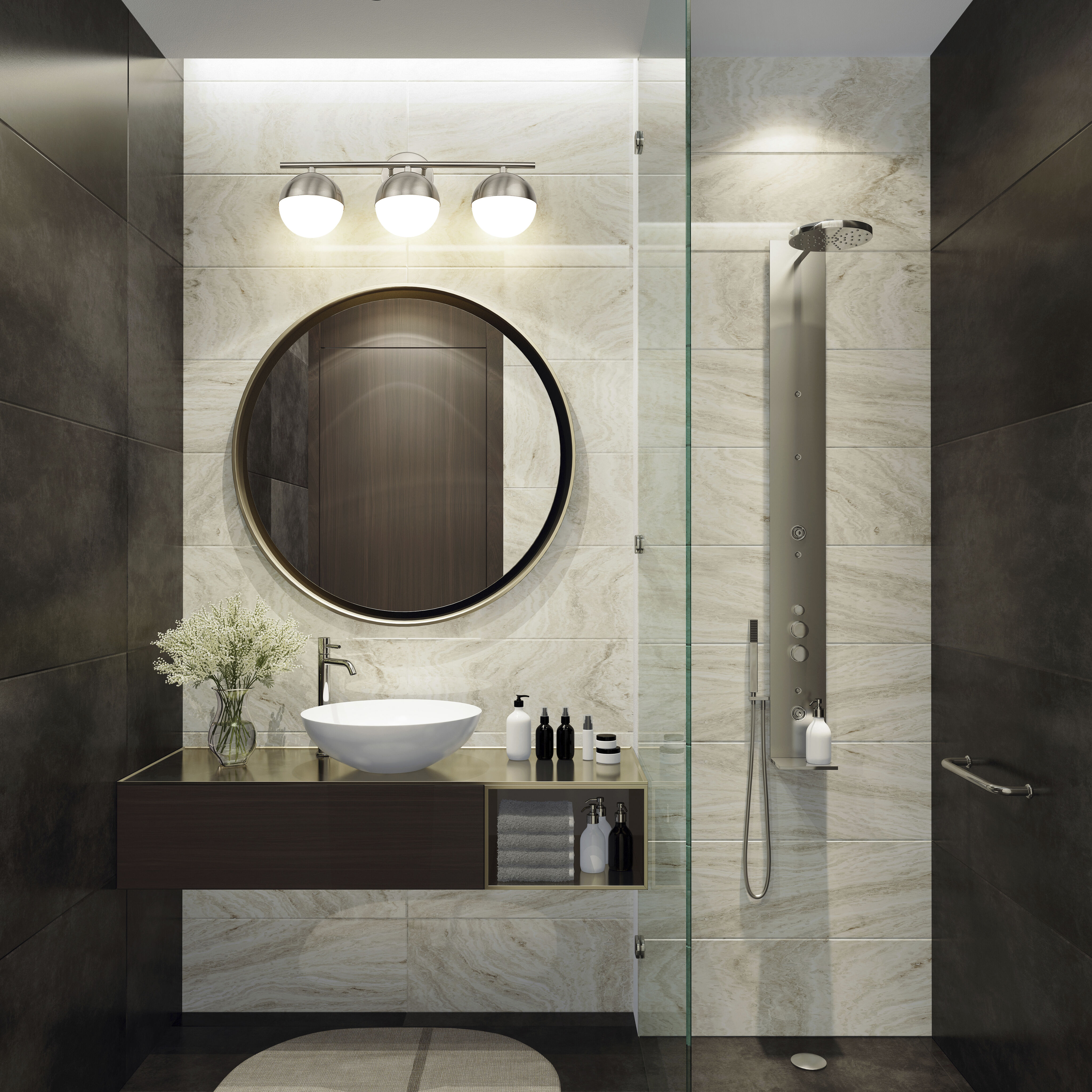 Realm Sphere 3 Light 24 inch Brushed Nickel Bath Vanity Wall Light