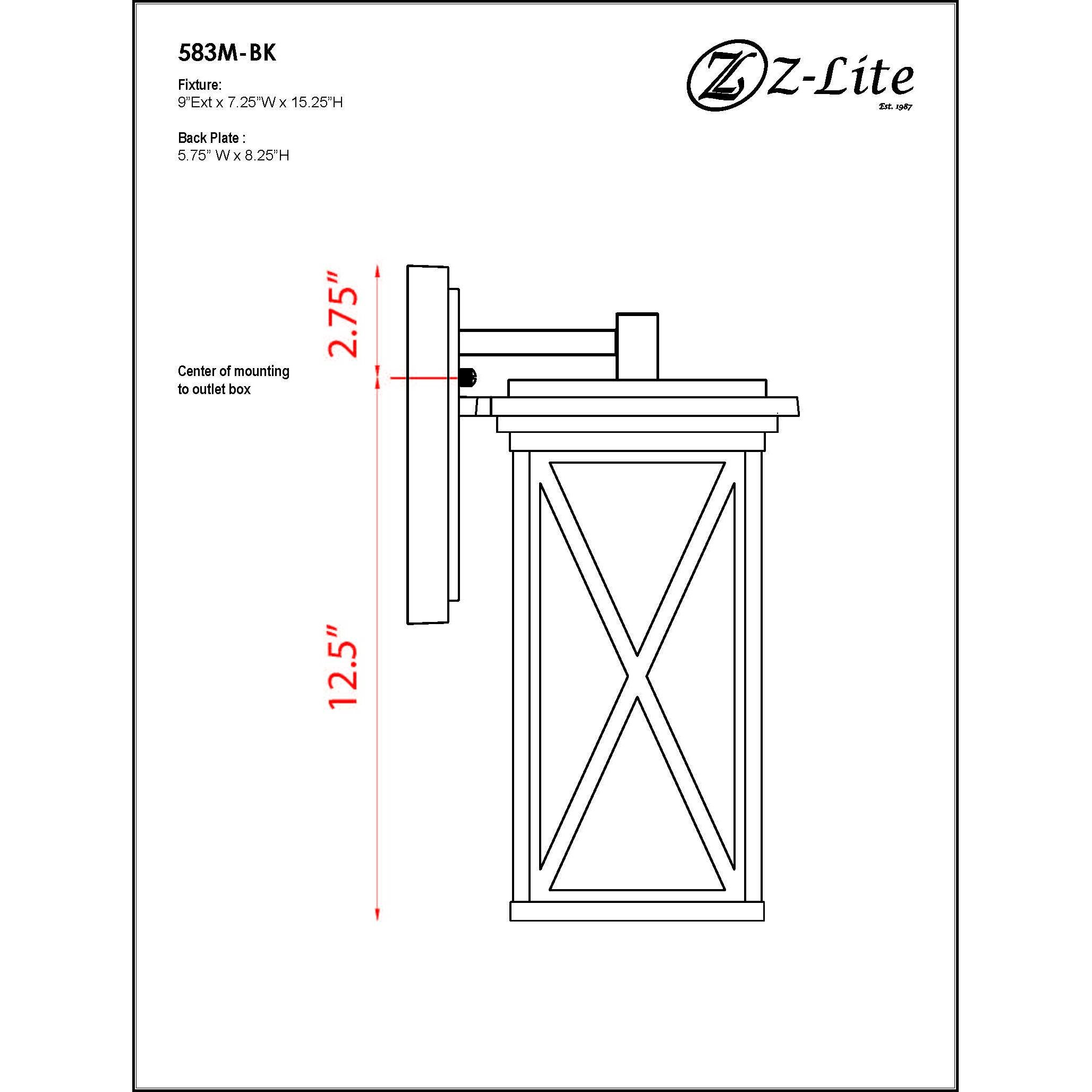 Brookside 1 Light 15.25 inch Black Outdoor Wall Light