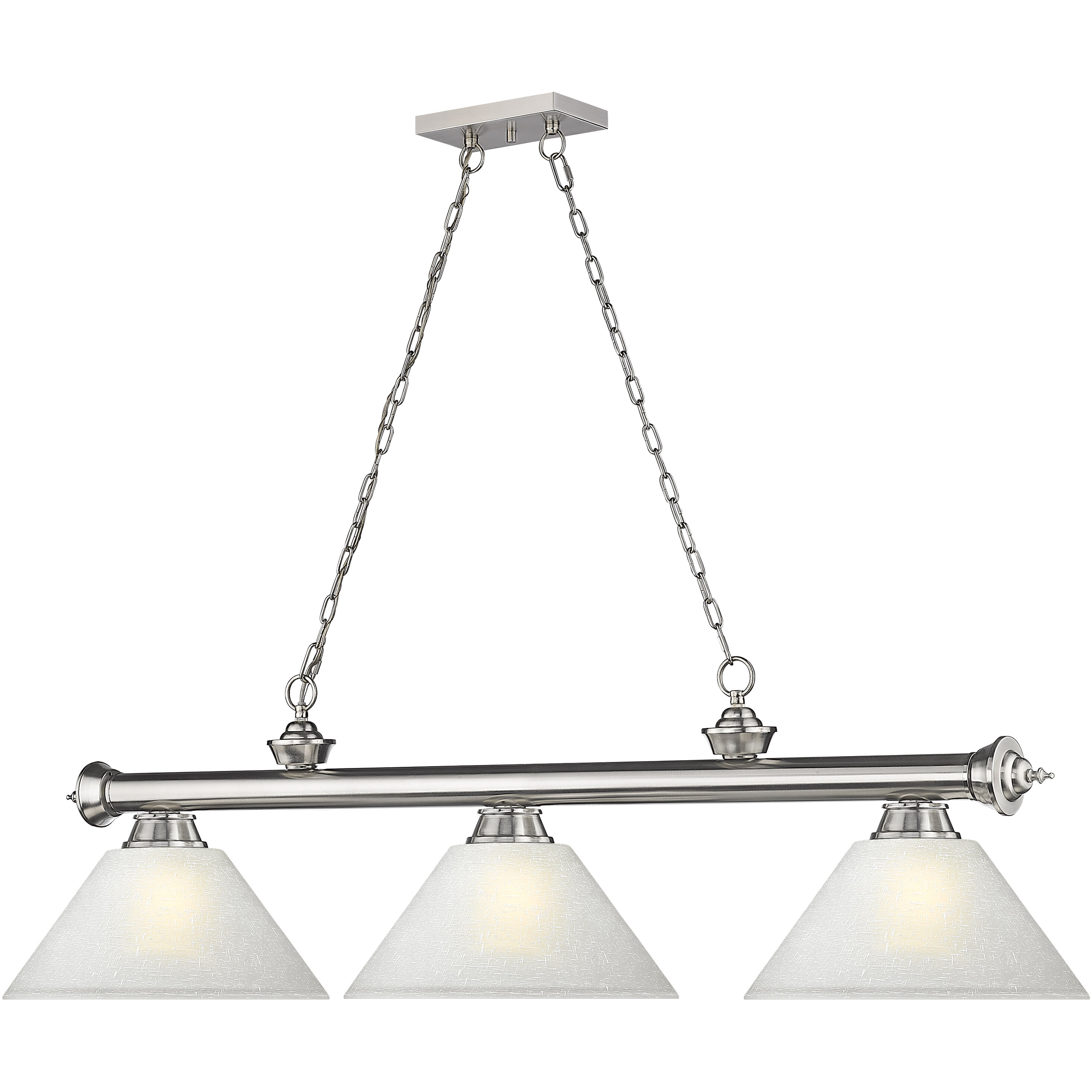 Cordon 3 Light 57.25 inch Brushed Nickel Billiard Ceiling Light in White Linen Glass