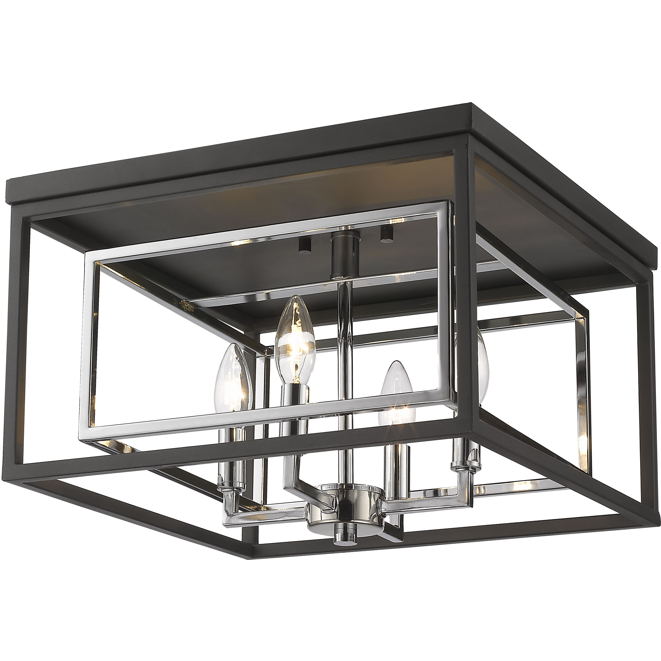 Euclid 4 Light 15 inch Chrome and Matte Black Flush Mount Ceiling Light