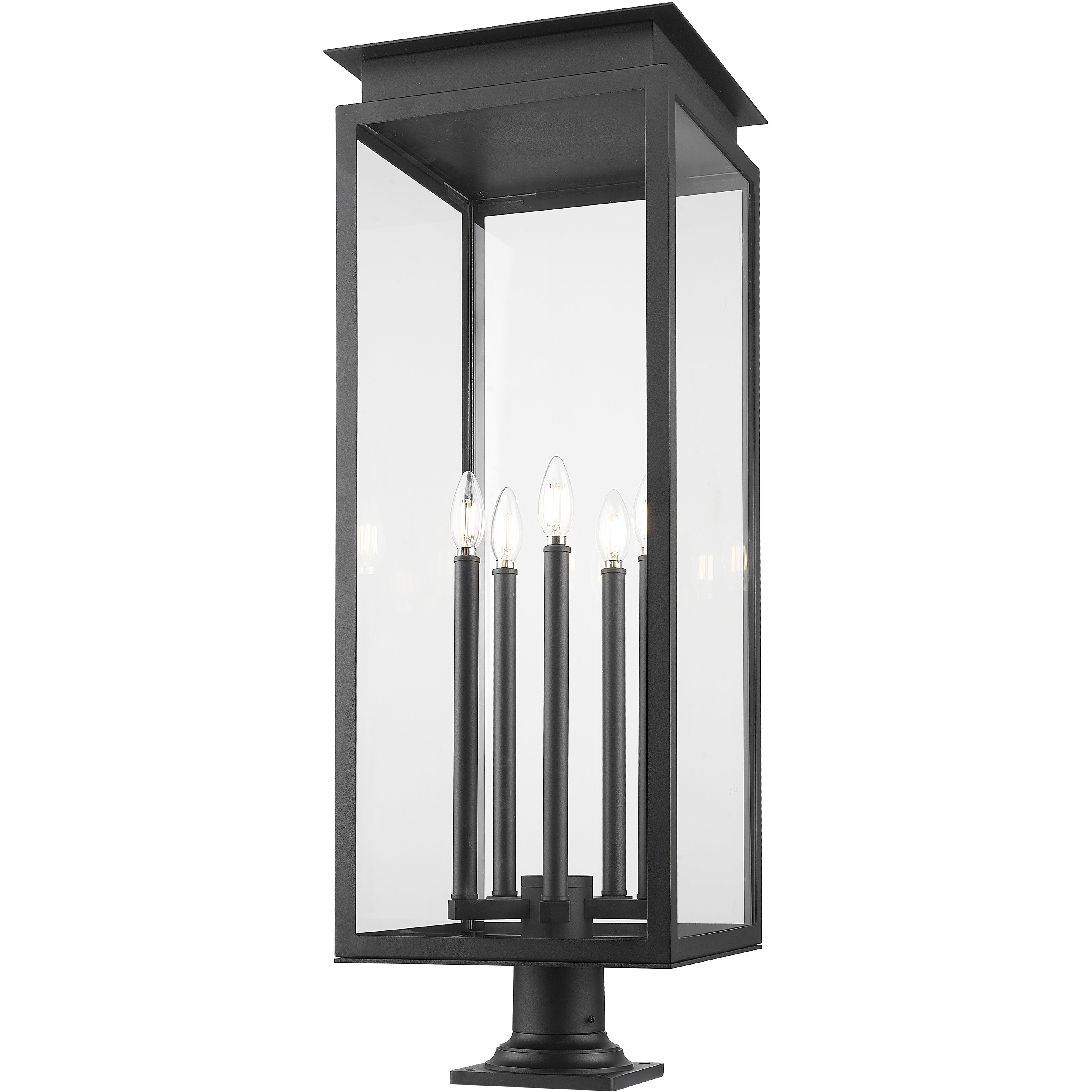Nova 5 Light 37 inch Black Outdoor Pier Mounted Fixture in Clear Glass