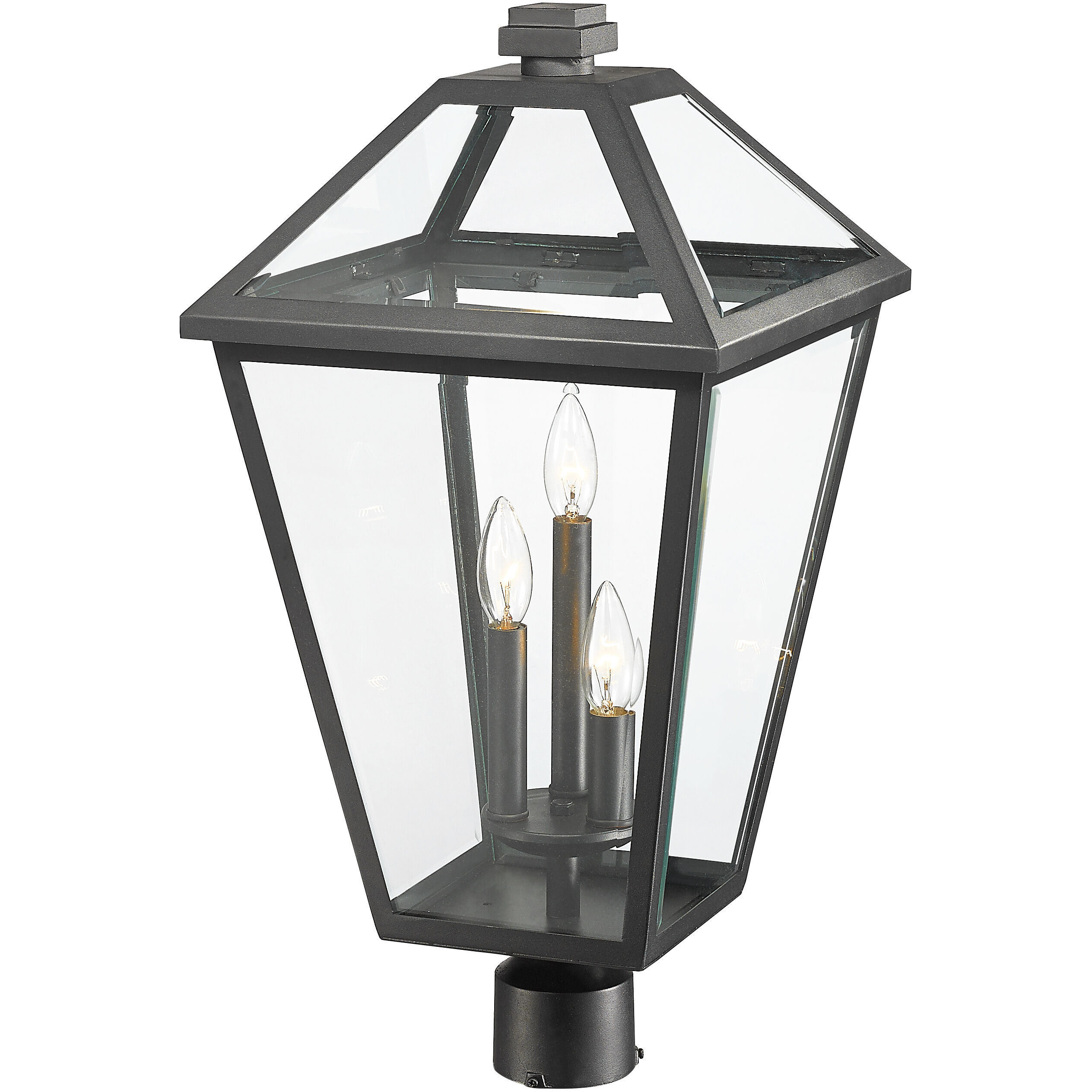 Talbot 3 Light 23.75 inch Black Outdoor Post Mount Fixture in Clear Beveled Glass
