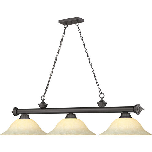 Cordon 3 Light 58 inch Bronze Billiard Ceiling Light in Golden Mottle Glass