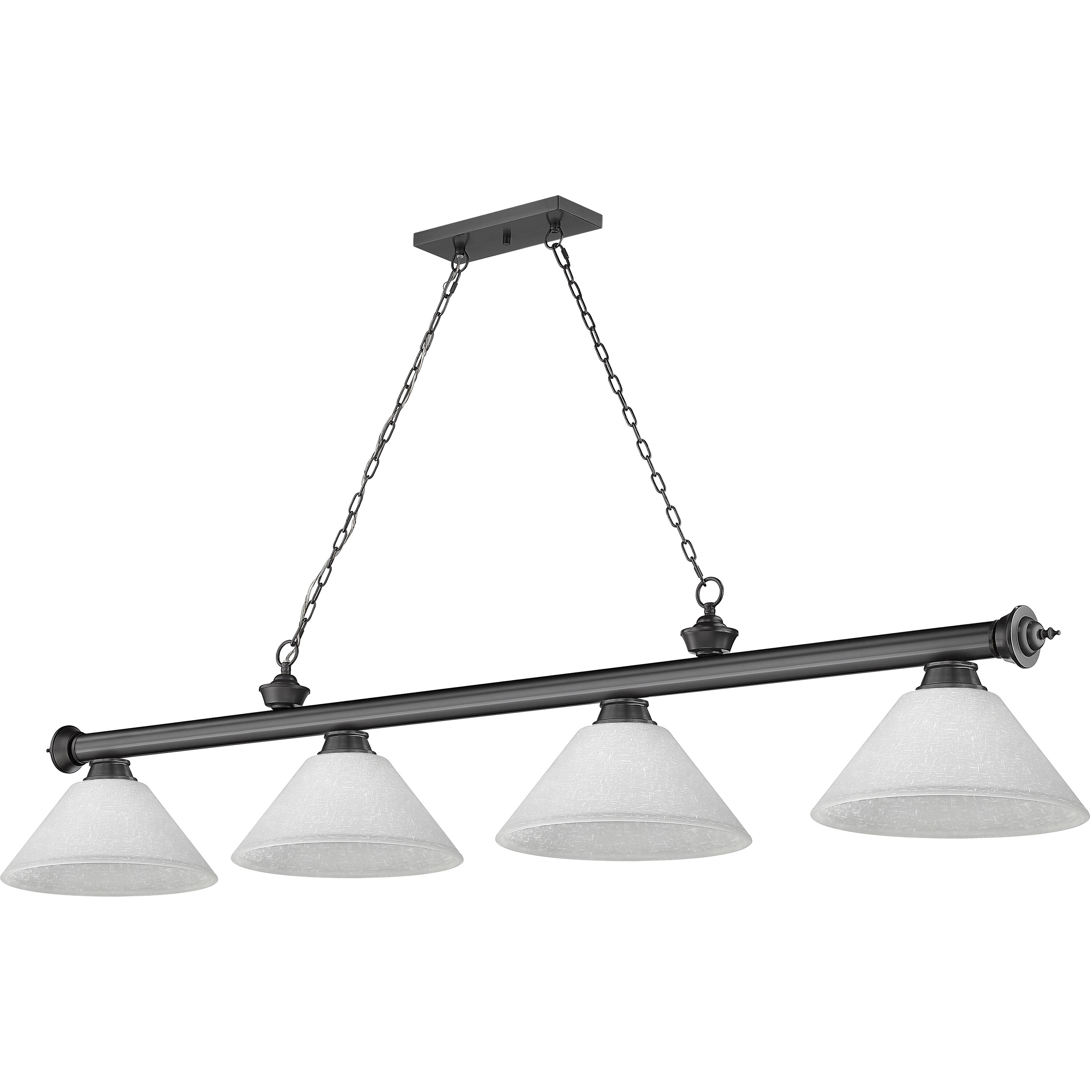 Cordon 4 Light 81.25 inch Bronze Plate Billiard Ceiling Light in White Linen Glass