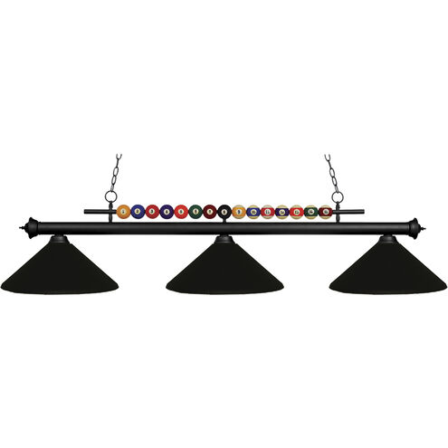 Shark 3 Light 60 inch Matte Black Billiard Ceiling Light in Matte Black Steel
