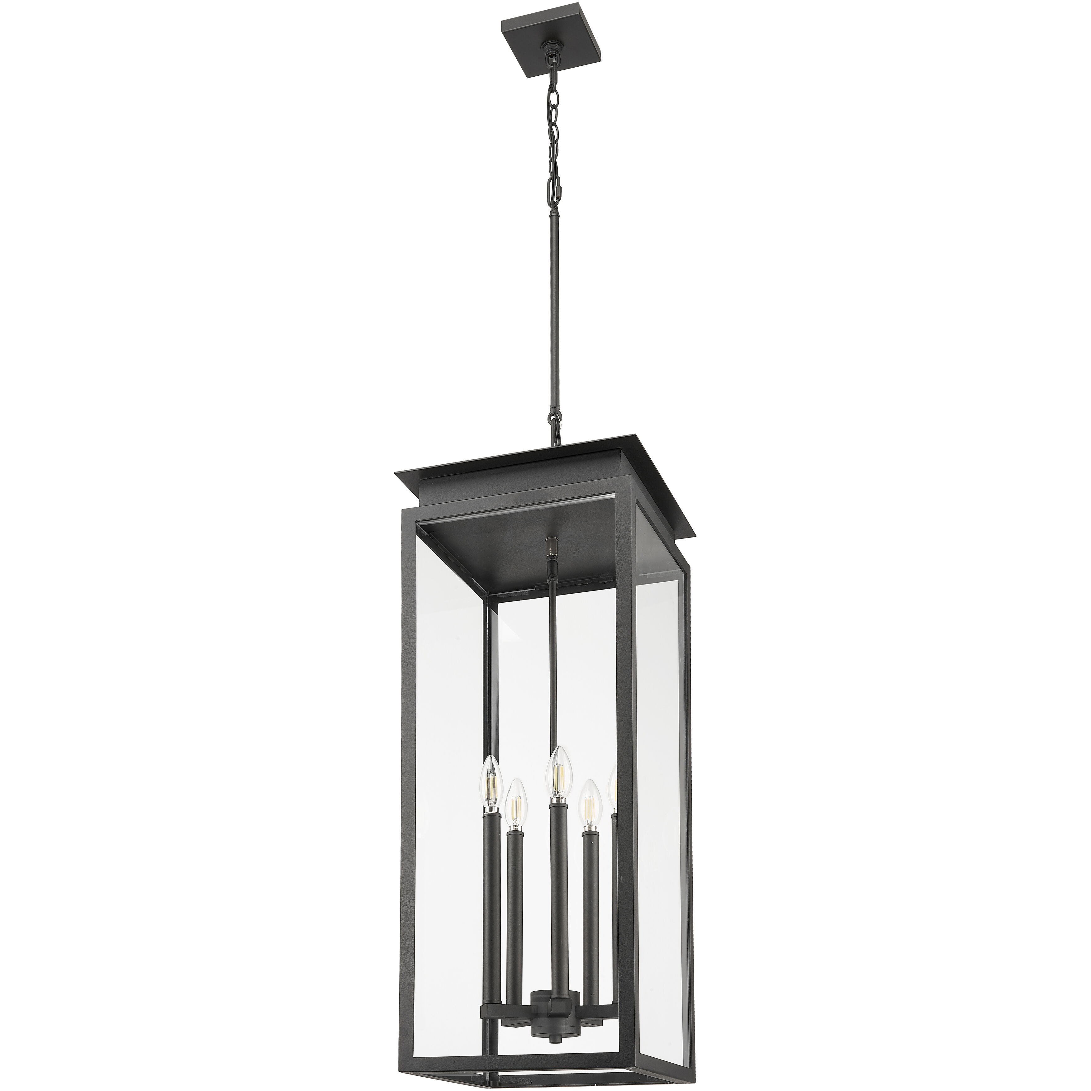 Nova 5 Light 12.5 inch Black Outdoor Chain Mount Ceiling Fixture in Clear Glass