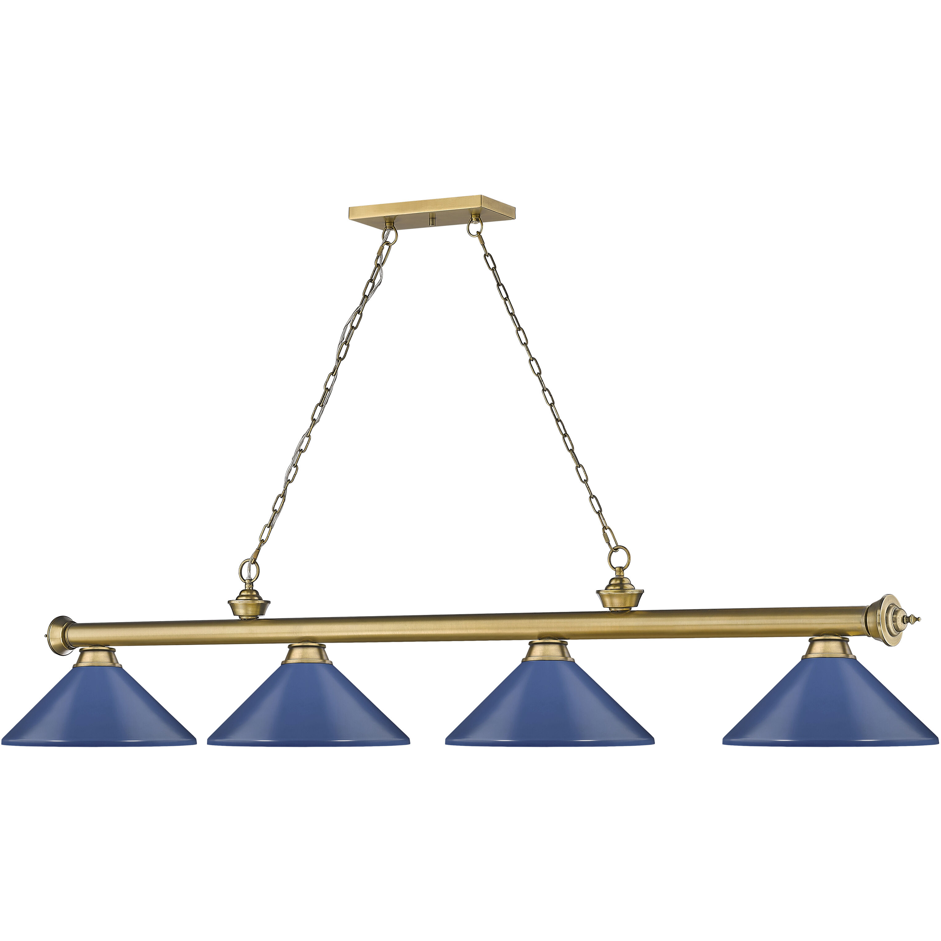 Cordon 4 Light 81.75 inch Rubbed Brass Billiard Ceiling Light in Navy Blue Steel