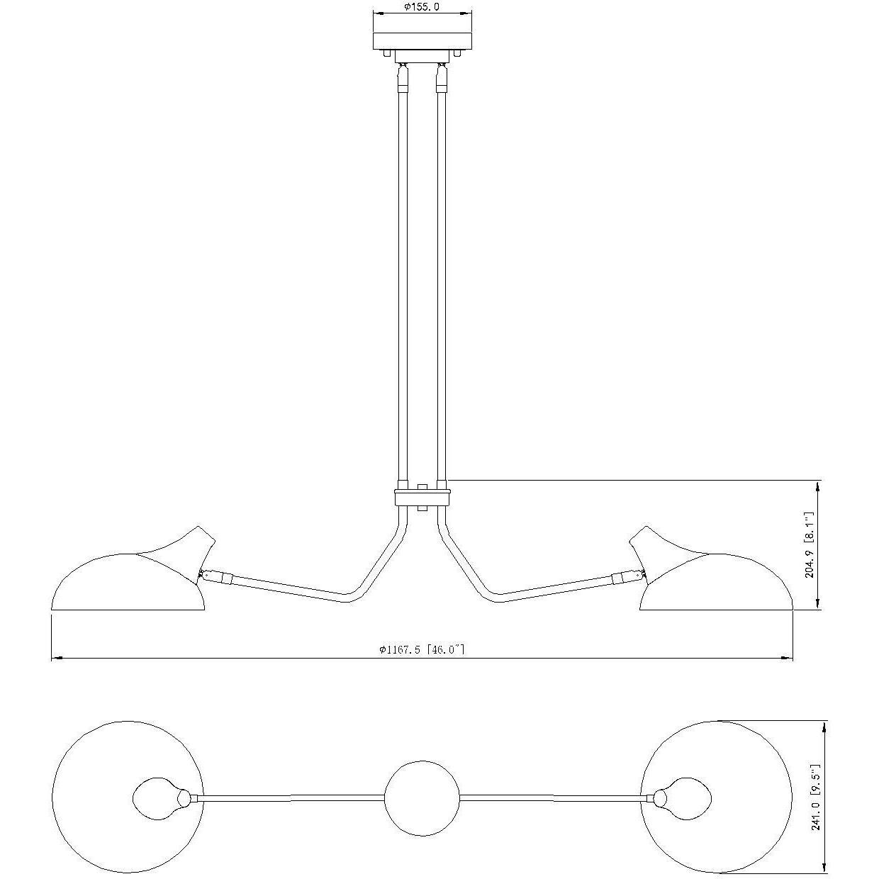 Bellamy 2 Light 46 inch Matte Black Linear Chandelier Ceiling Light