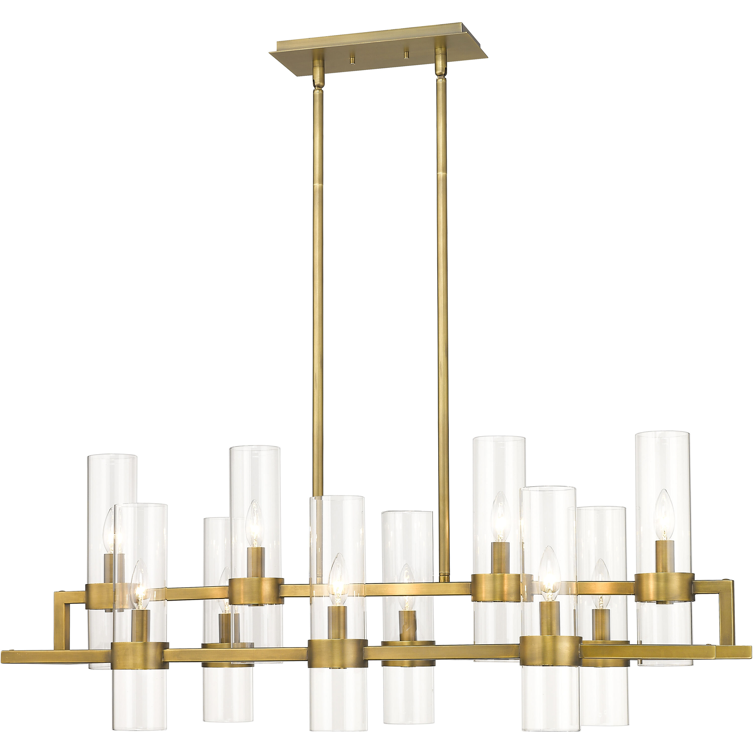 Datus 10 Light 42.5 inch Rubbed Brass Linear Chandelier Ceiling Light