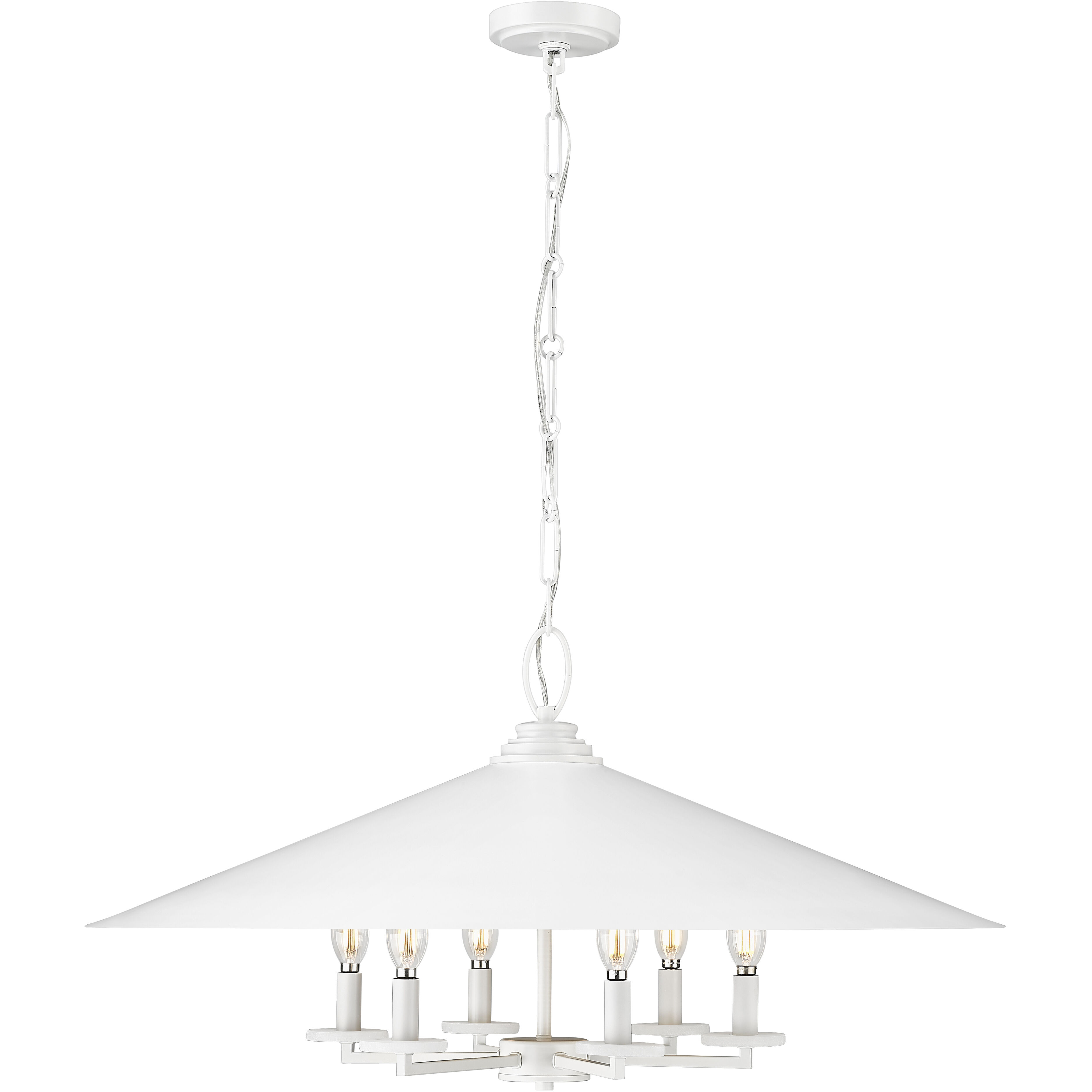 Rialto 6 Light 32 inch Matte White Pendant Ceiling Light in Matte White Outer,  Signature Rubbed Brass Inner