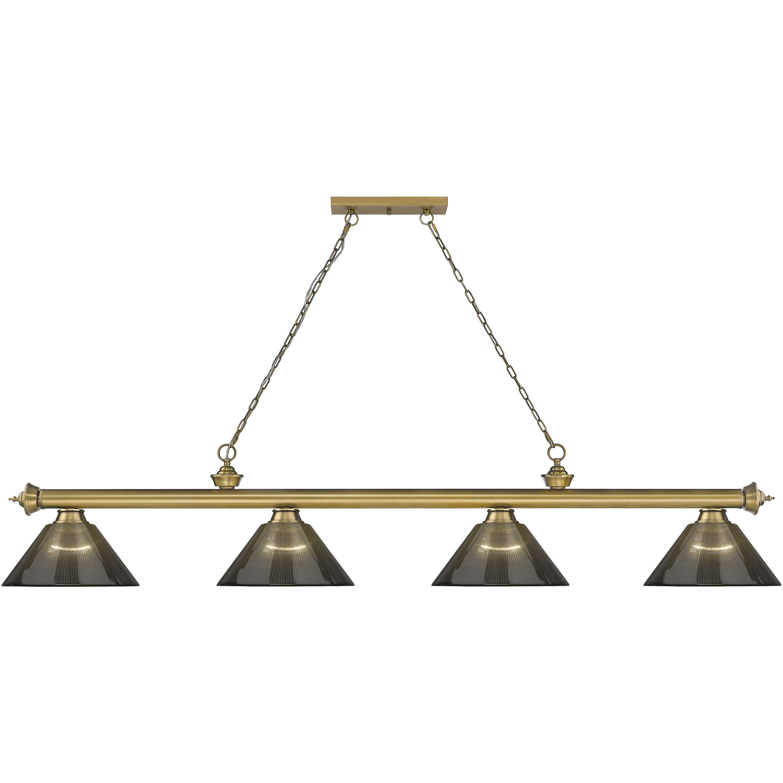 Cordon 4 Light 81.25 inch Rubbed Brass Billiard Ceiling Light in Smoke Acrylic