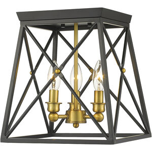 Trestle 3 Light 11 inch Matte Black/Olde Brass Flush Mount Ceiling Light in Matte Black and Olde Brass