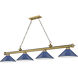 Cordon 4 Light 81.75 inch Rubbed Brass Billiard Ceiling Light in Navy Blue Steel