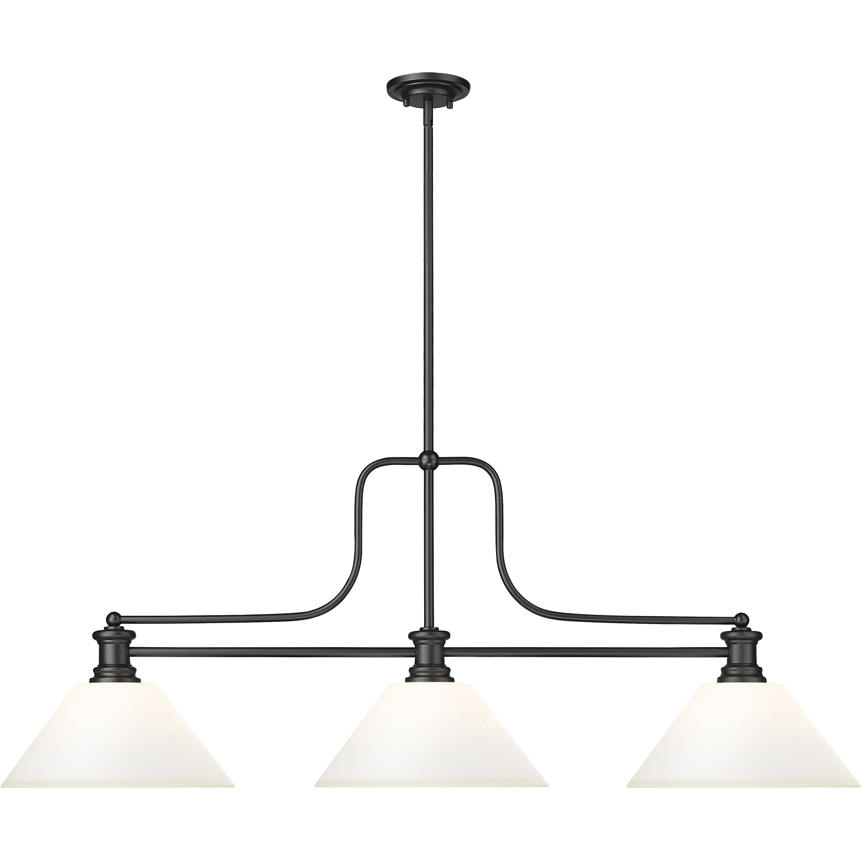 Melange 3 Light 52 inch Matte Black Billiard Ceiling Light in Matte Opal Glass