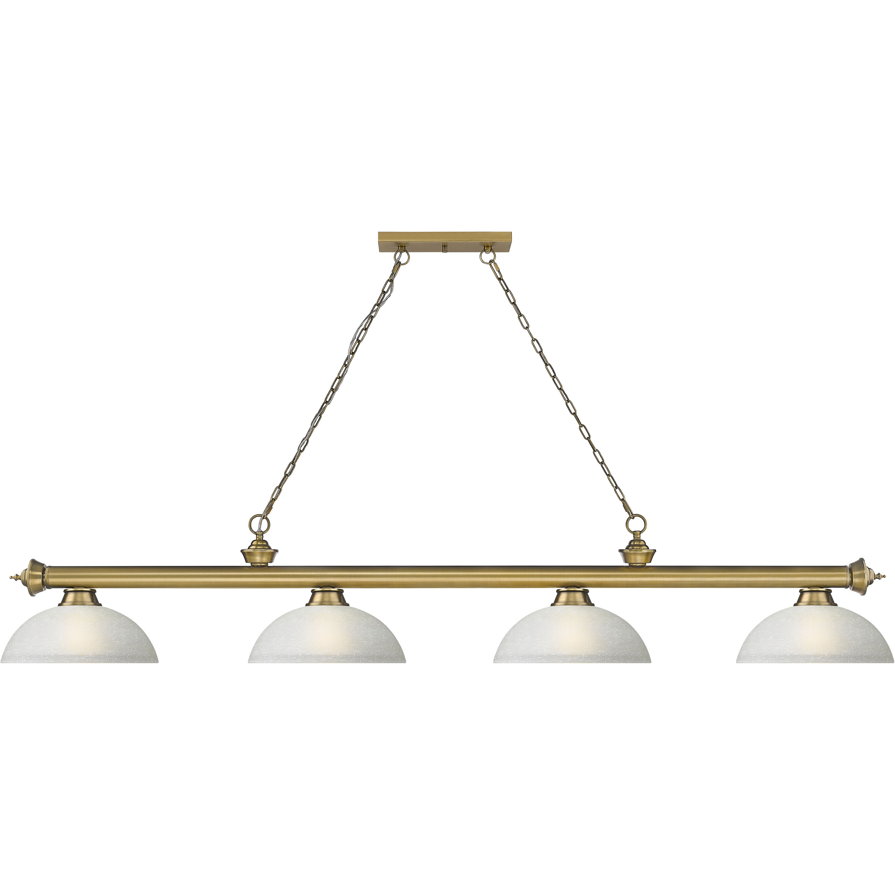 Cordon 4 Light 81.25 inch Rubbed Brass Billiard Ceiling Light in White Linen Glass