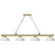 Cordon 4 Light 81.25 inch Rubbed Brass Billiard Ceiling Light in White Linen Glass