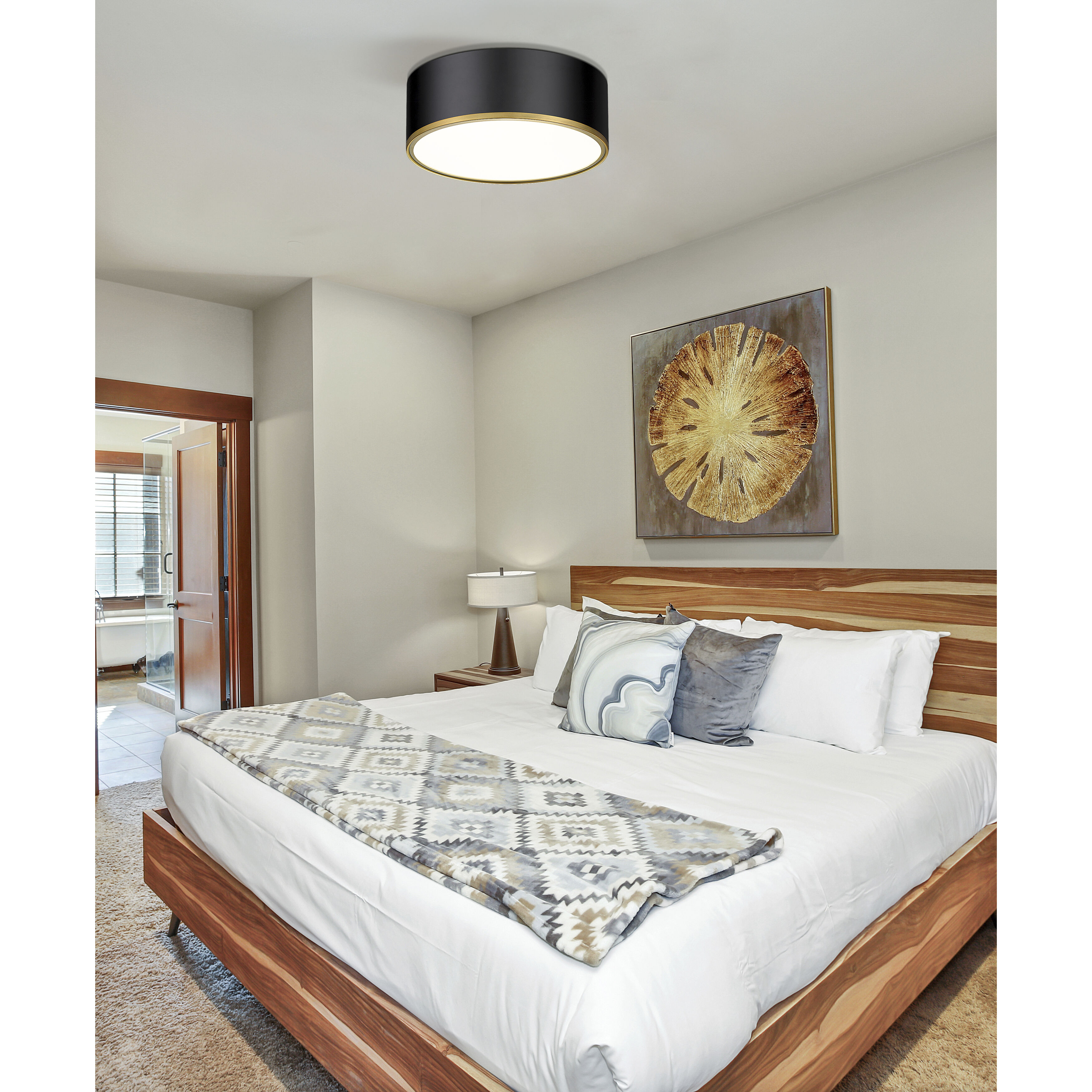 Arlo 3 Light 16 inch Matte Black and Rubbed Brass Flush Mount Ceiling Light