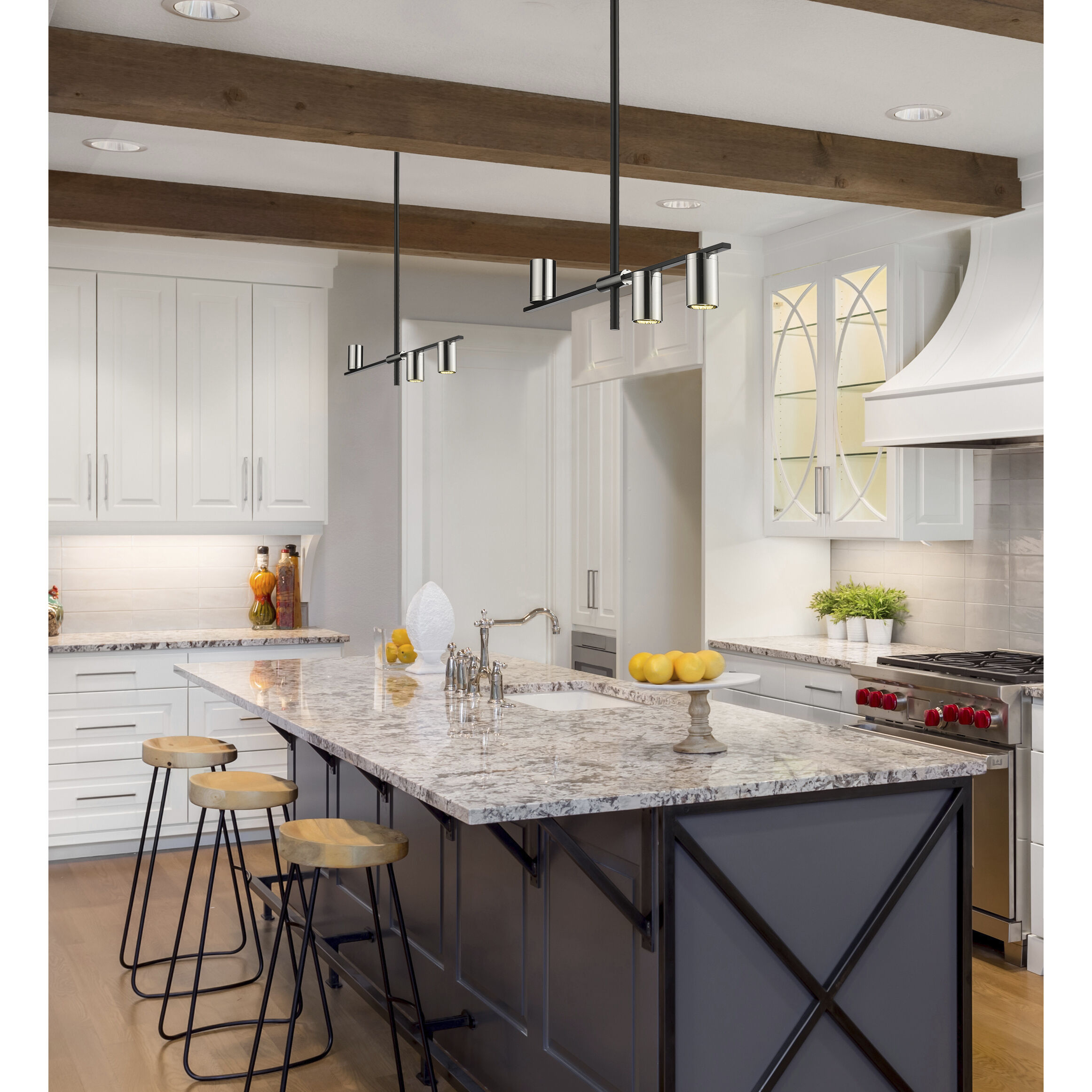 Calumet 3 Light 32 inch Matte Black and Polished Nickel Linear Chandelier Ceiling Light