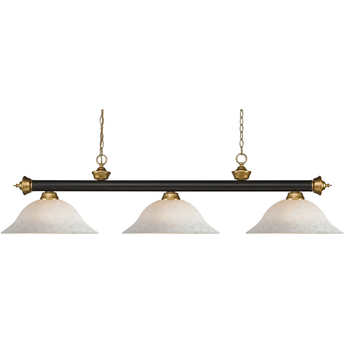 Riviera 3 Light 59 inch Bronze and Satin Gold Billiard Ceiling Light in White Mottle Glass, 18.8