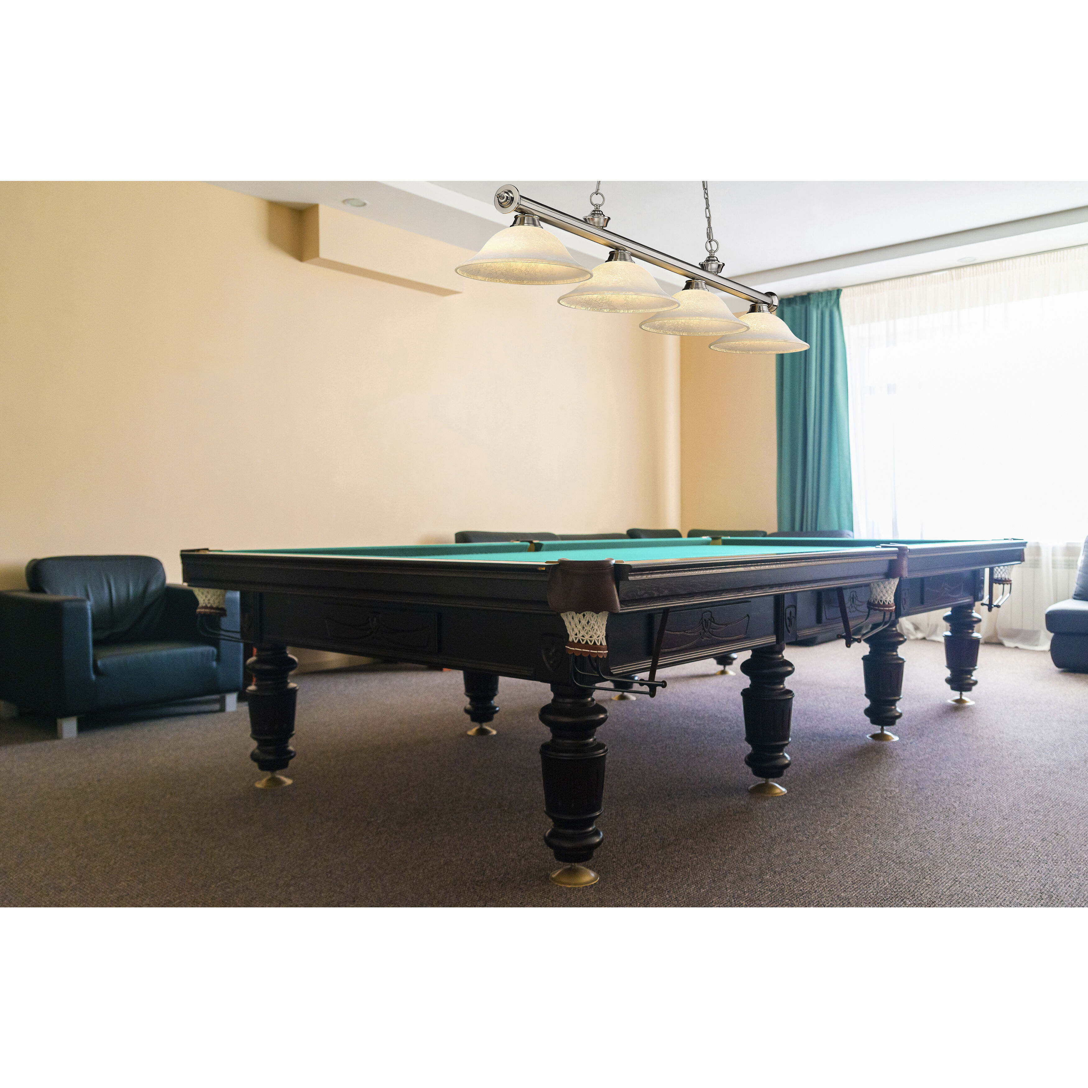 Cordon 4 Light 81.75 inch Brushed Nickel Billiard Ceiling Light in White Mottle Glass