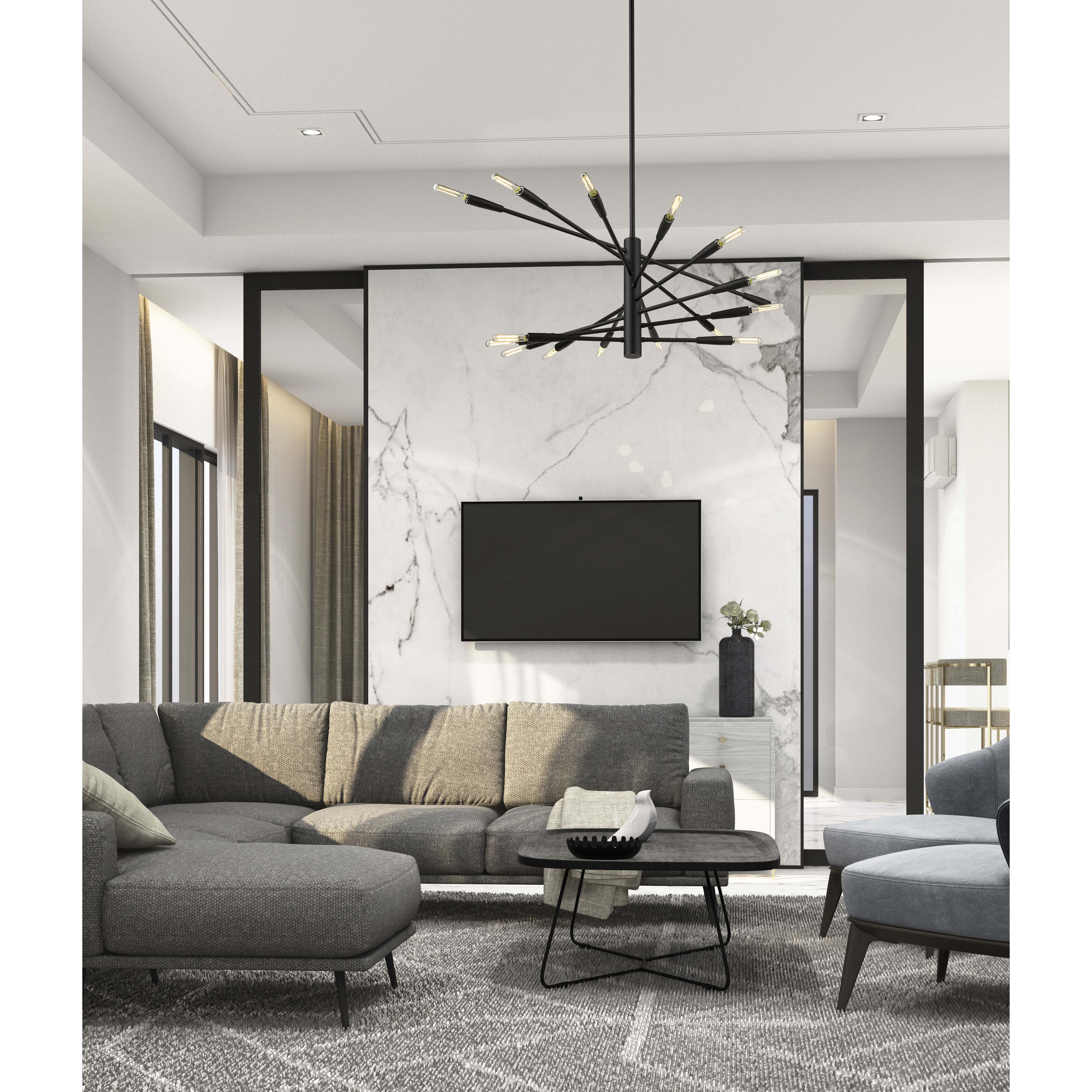 Ascension 16 Light 32 inch Matte Black Chandelier Ceiling Light