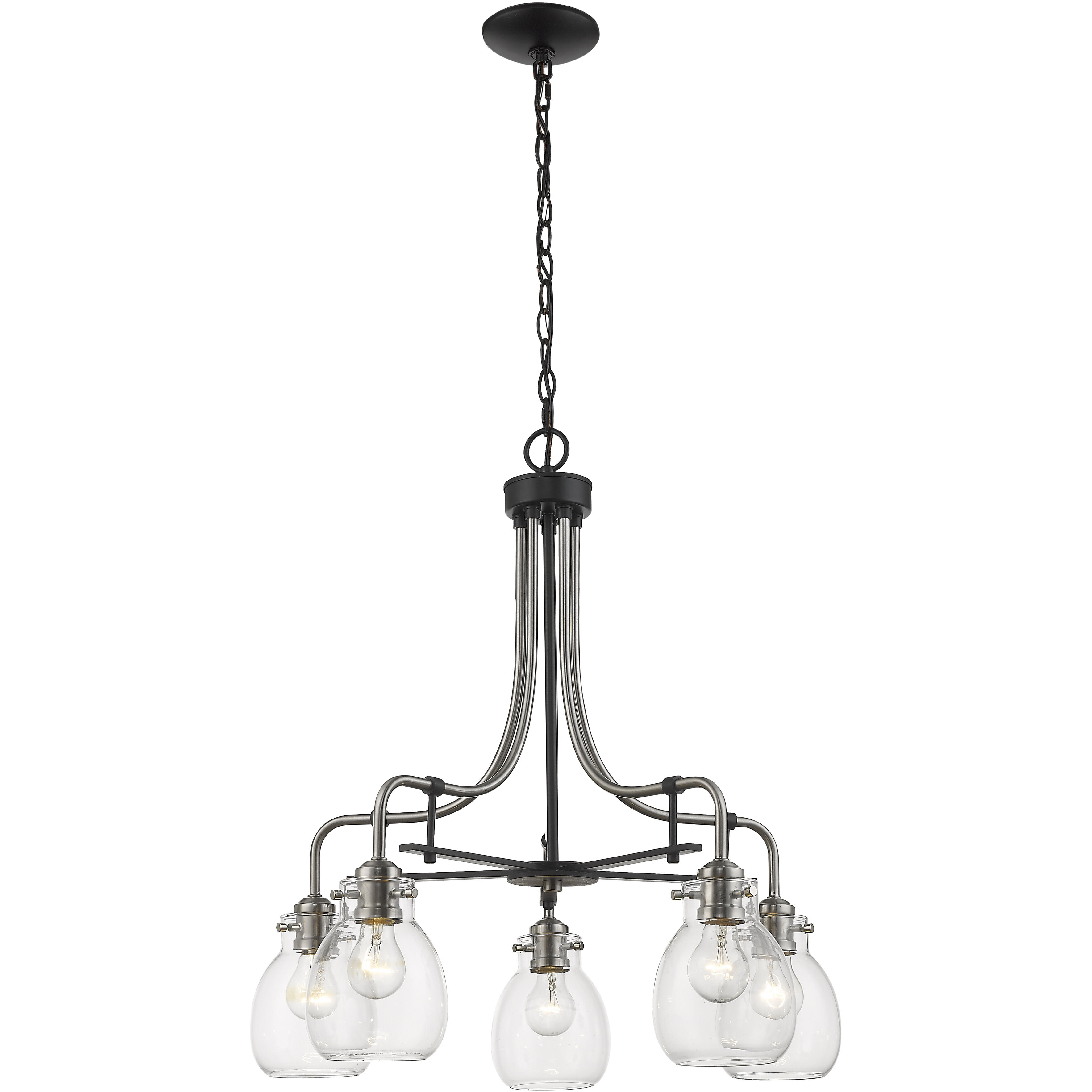 Kraken 5 Light 25 inch Matte Black and Brushed Nickel Chandelier Ceiling Light