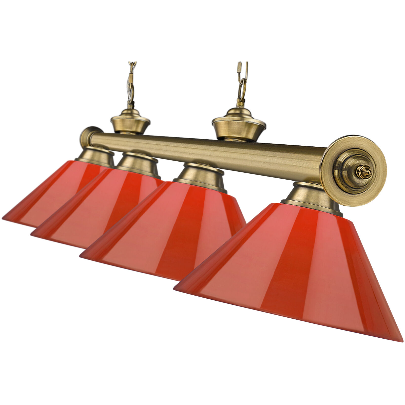 Cordon 4 Light 81.25 inch Rubbed Brass Billiard Ceiling Light in Red Plastic