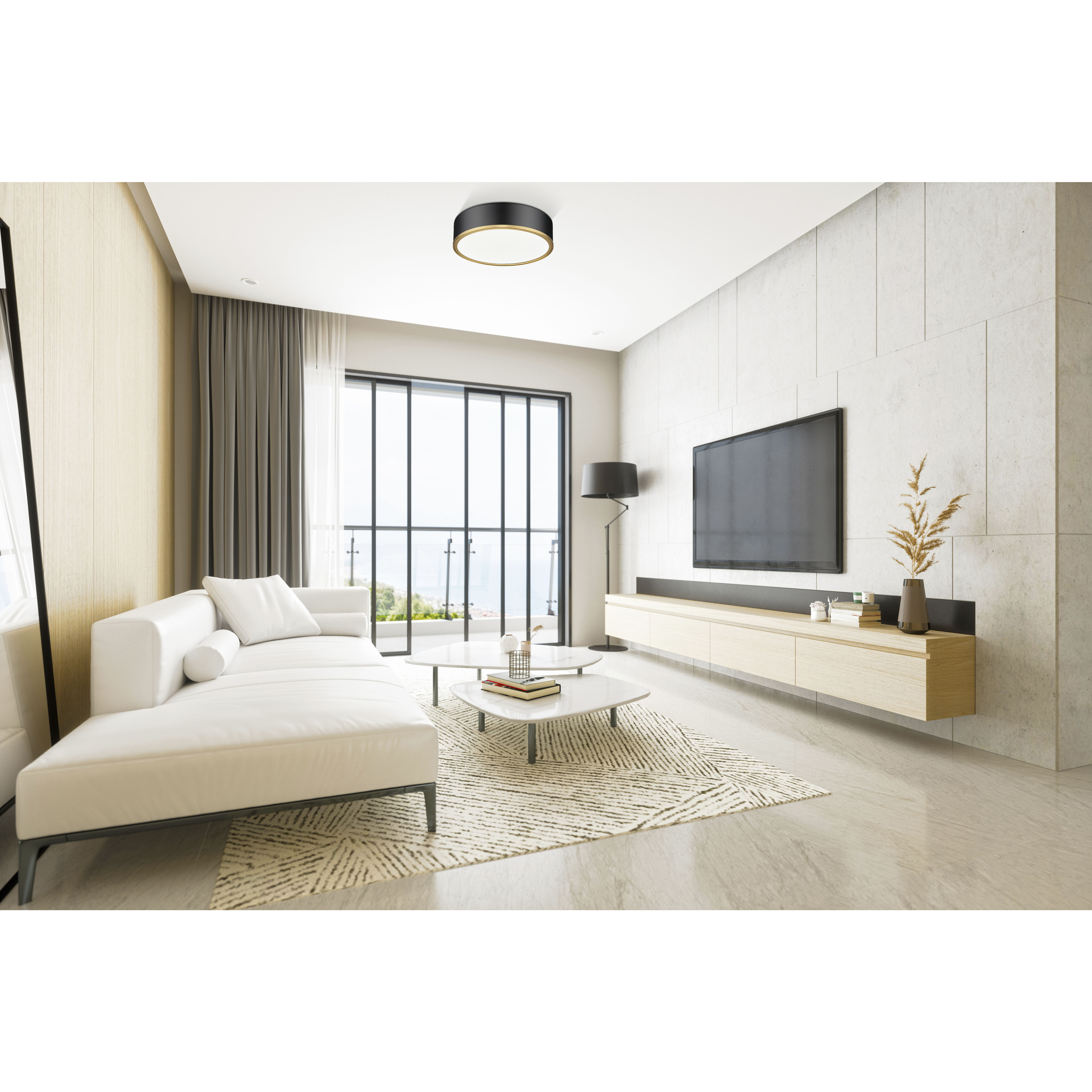 Bradley LED 16 inch Matte Black and Modern Gold Flush Mount Ceiling Light