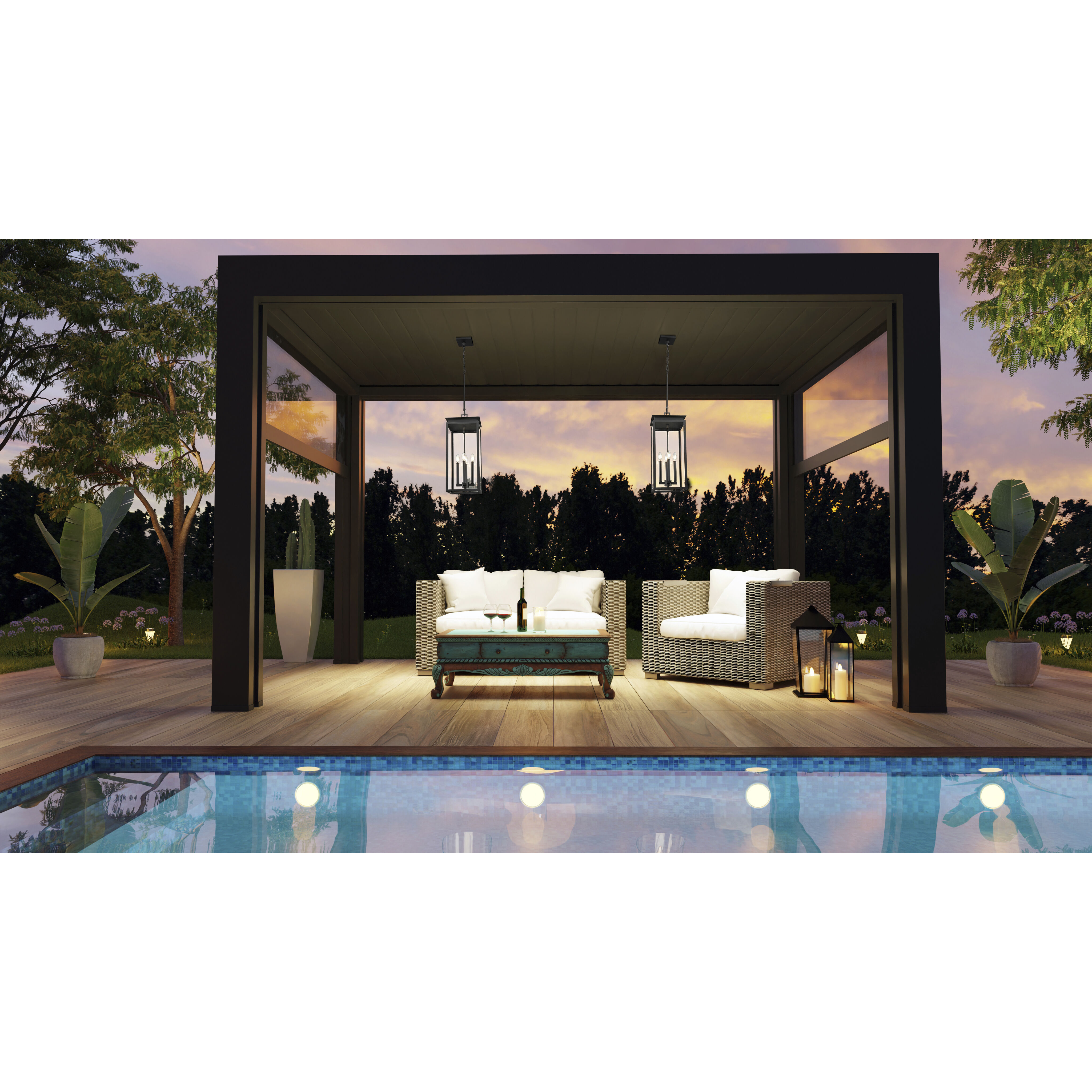 Nova 4 Light 10.5 inch Black Outdoor Chain Mount Ceiling Fixture