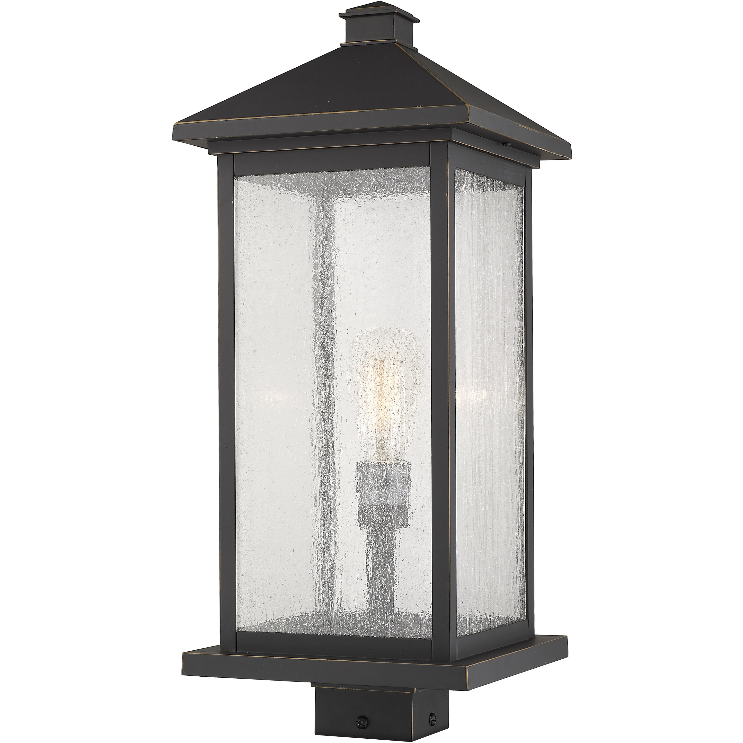 Portland 1 Light 22.5 inch Oil Rubbed Bronze Outdoor Post Mount Fixture in Clear Seedy Glass, 12