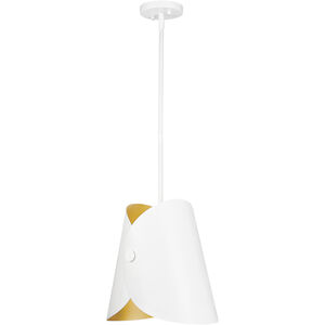 Salone 1 Light 10 inch Matte White Pendant Ceiling Light in Matte White Outer,  Gold Inner