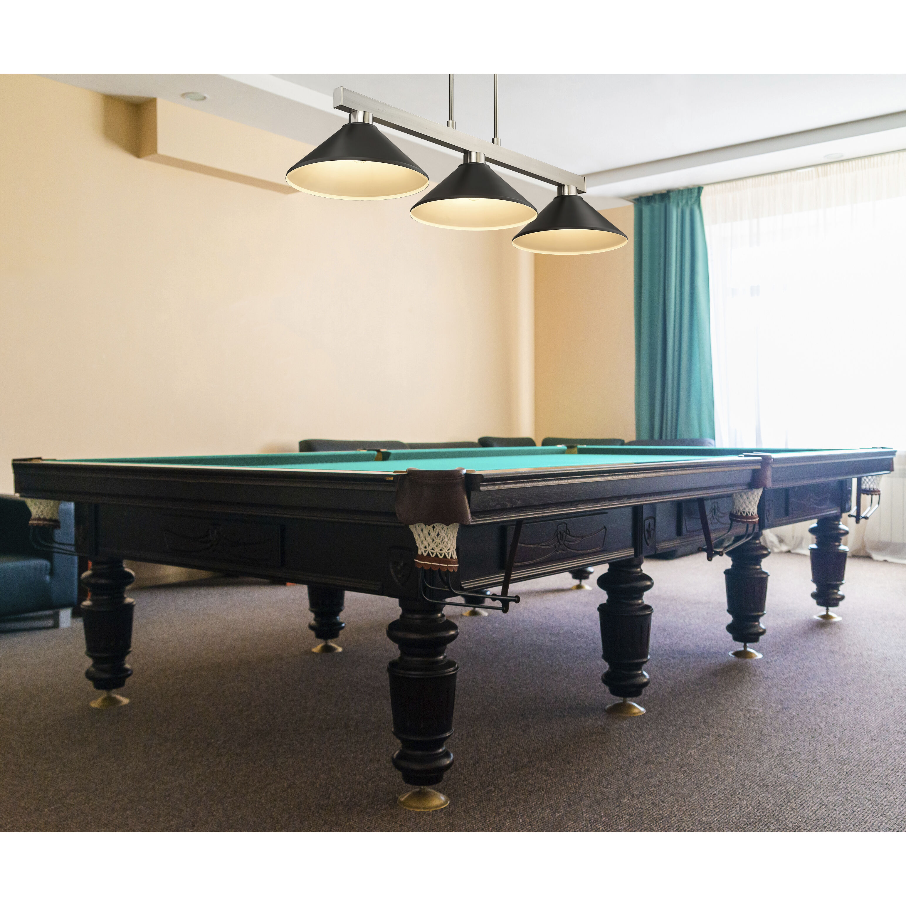 Cobalt 3 Light 46 inch Brushed Nickel Billiard Ceiling Light in Matte Black