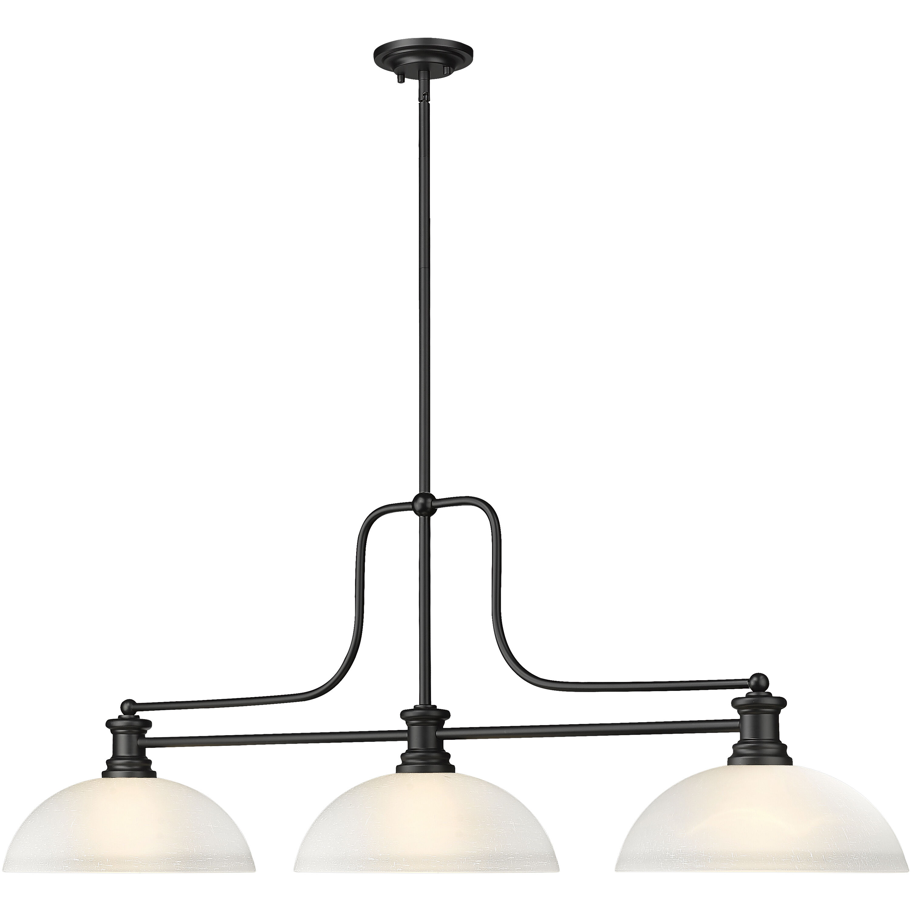 Melange 3 Light 52 inch Matte Black Billiard Ceiling Light in White Linen Glass