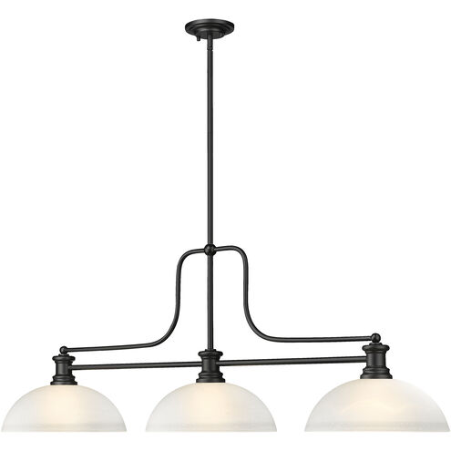 Melange 3 Light 52 inch Matte Black Billiard Ceiling Light in White Linen Glass