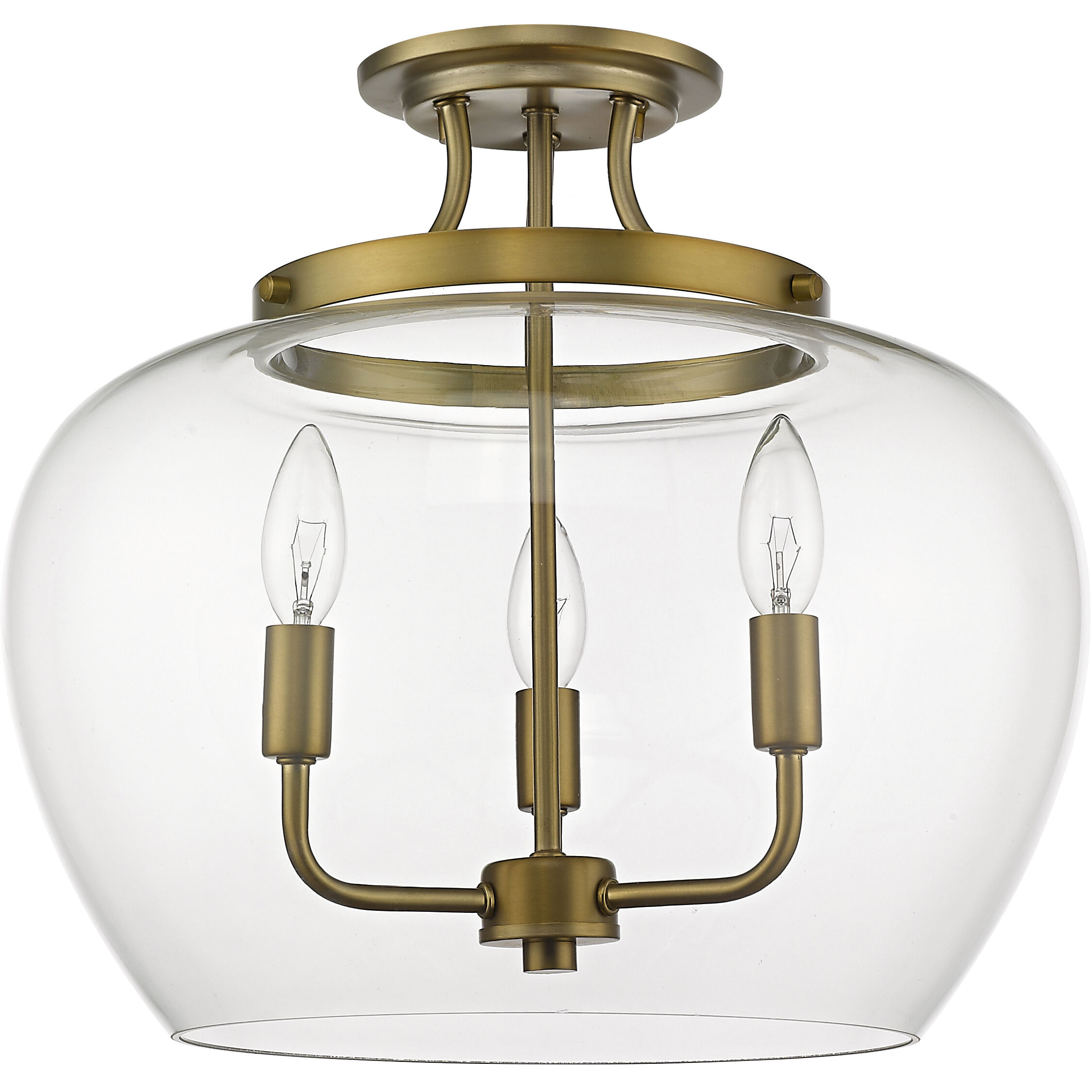 Joliet 3 Light 15.75 inch Olde Brass Semi Flush Mount Ceiling Light