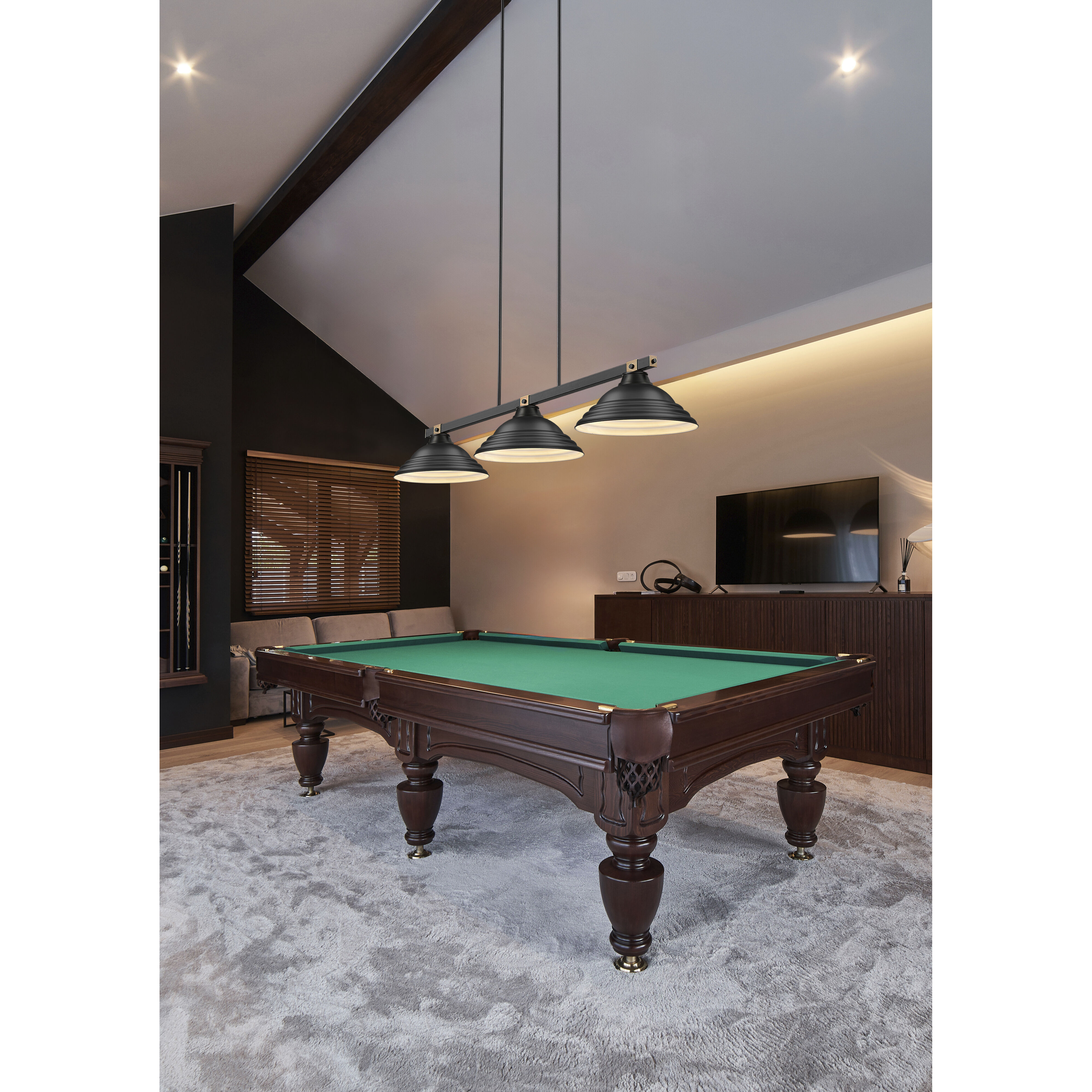 Bronte 3 Light 54.75 inch Matte Black and Rubbed Brass Billiard Light Ceiling Light