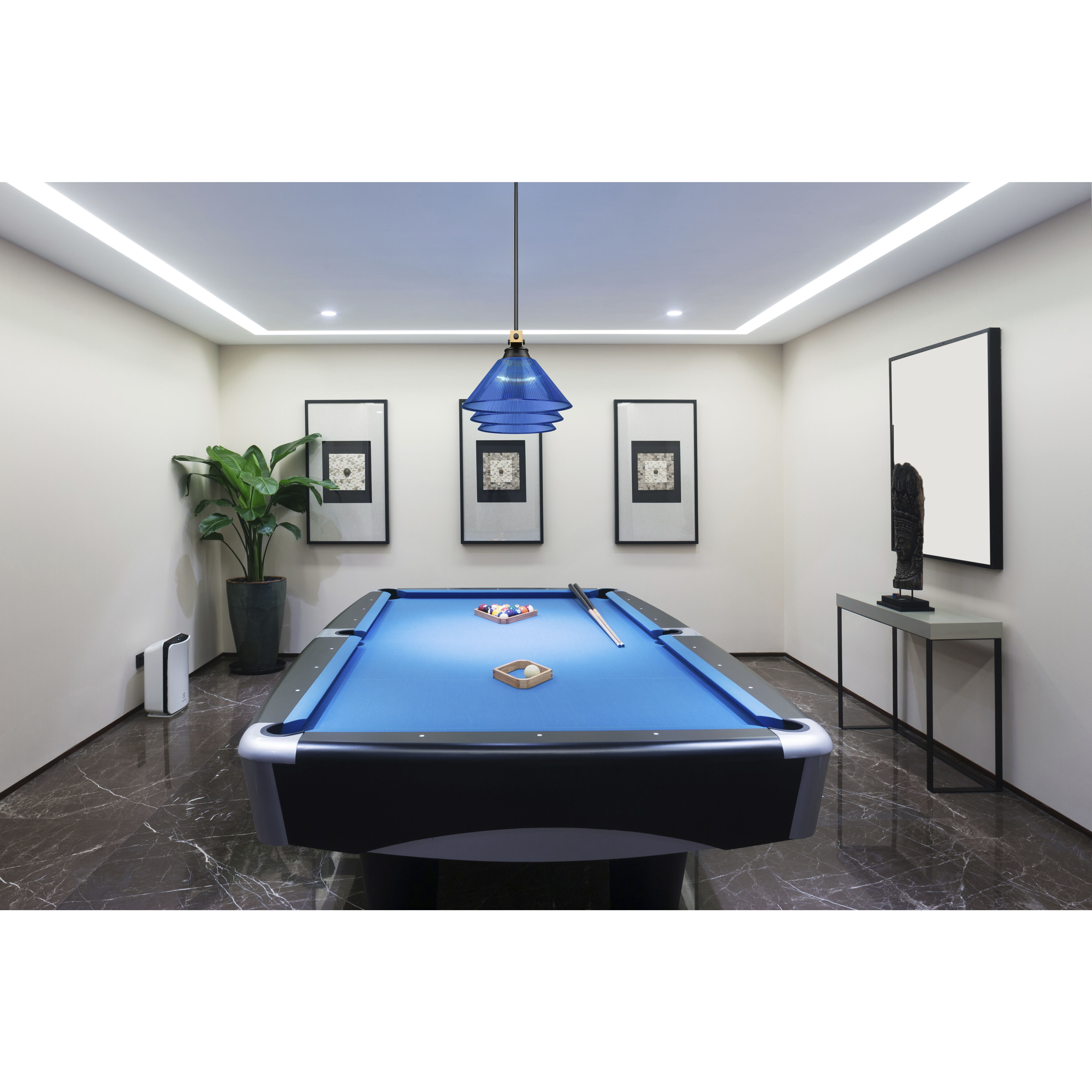 Bronte 3 Light 52.75 inch Matte Black and Rubbed Brass Billiard Light Ceiling Light in Dark Blue