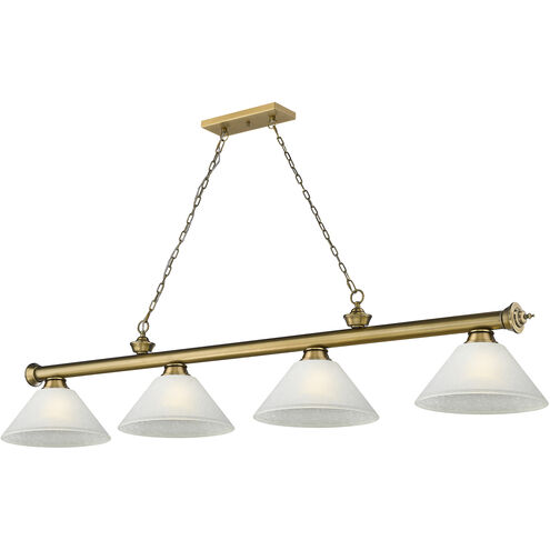 Cordon 4 Light 81.25 inch Rubbed Brass Billiard Ceiling Light in White Linen Glass
