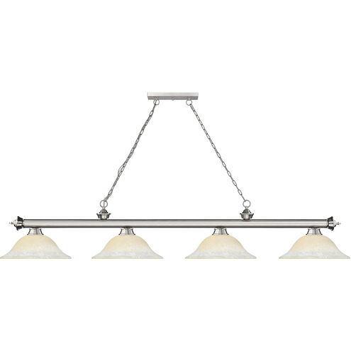 Cordon 4 Light 81.75 inch Brushed Nickel Billiard Ceiling Light in White Mottle Glass