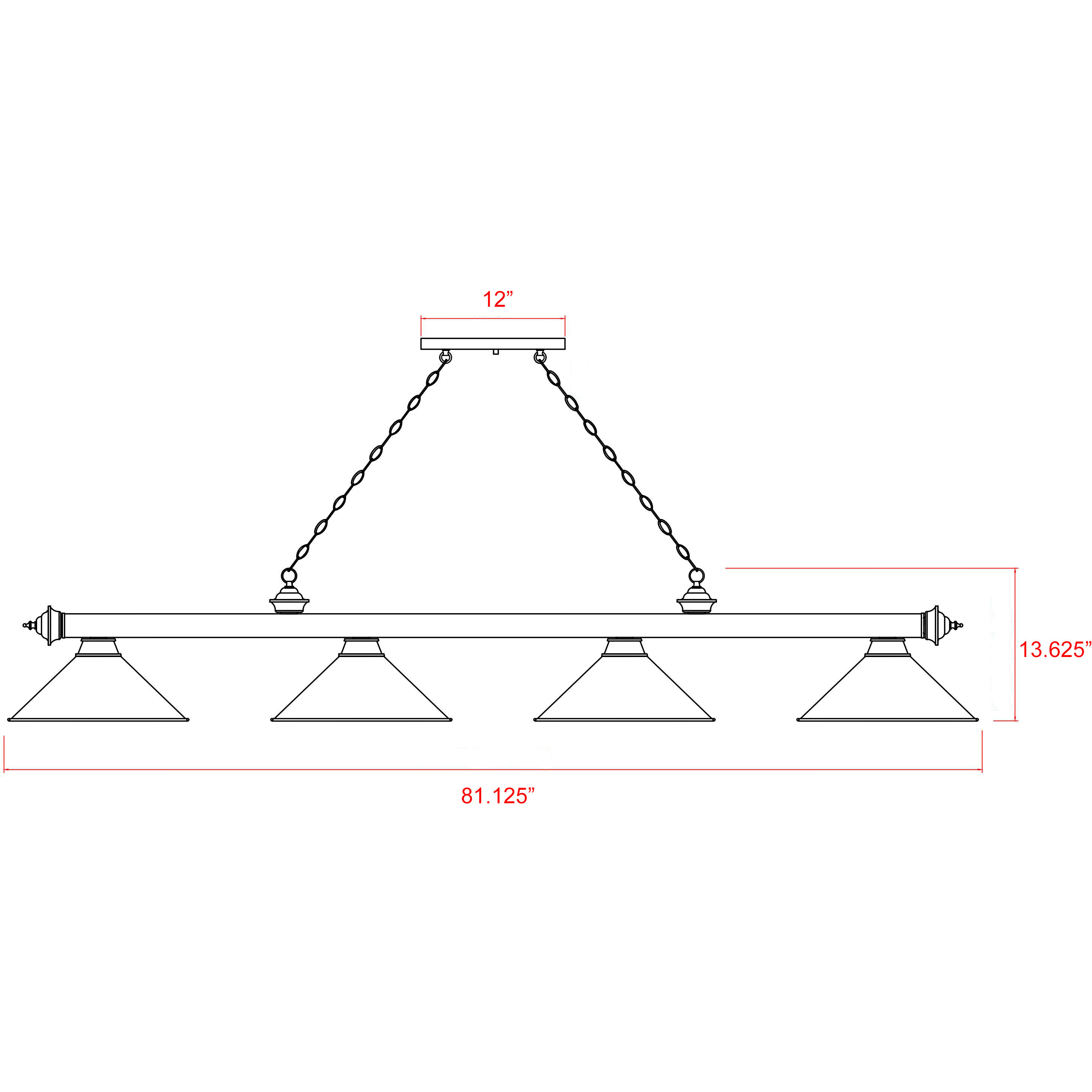 Cordon 4 Light 81.25 inch Rubbed Brass Billiard Ceiling Light in White Linen Glass