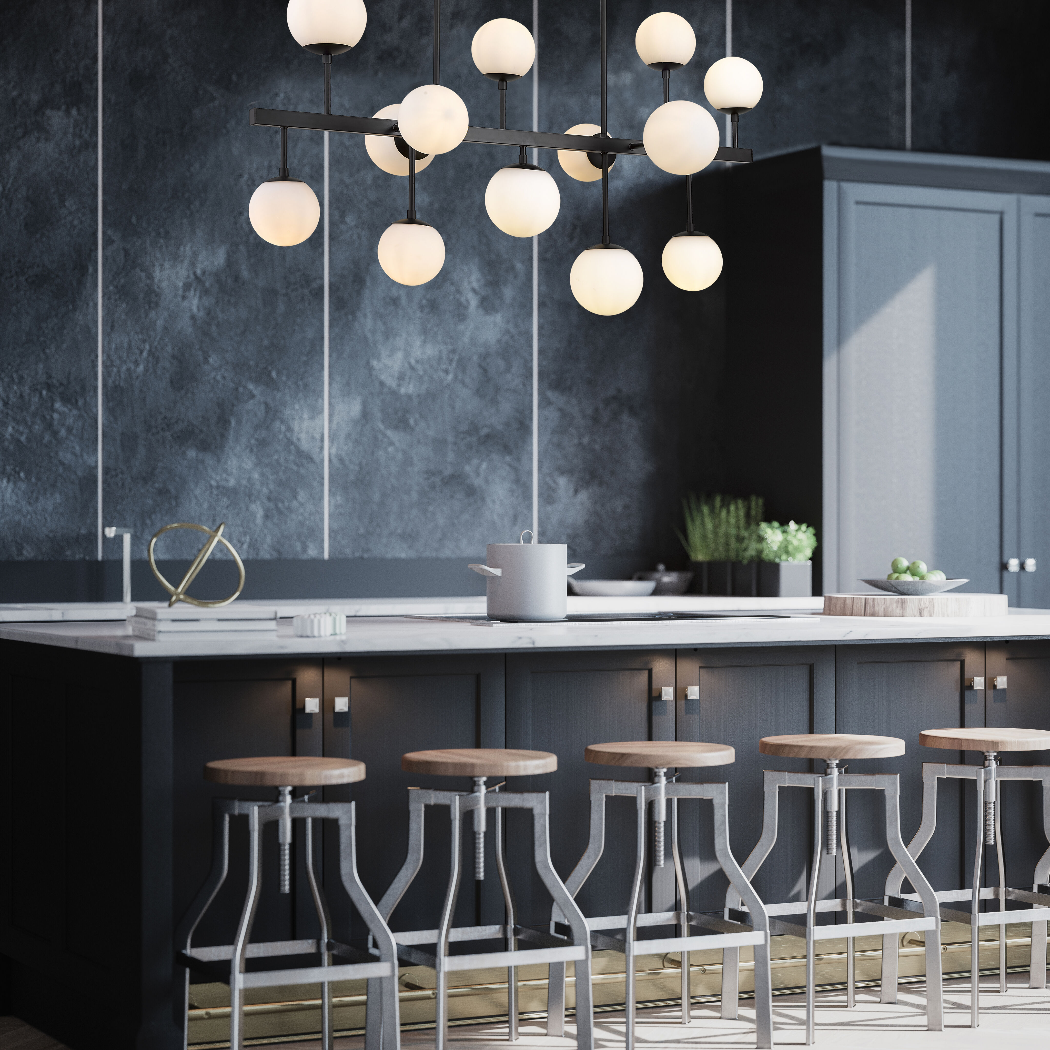 Midnetic 13 Light 45.5 inch Matte Black Linear Chandelier Ceiling Light