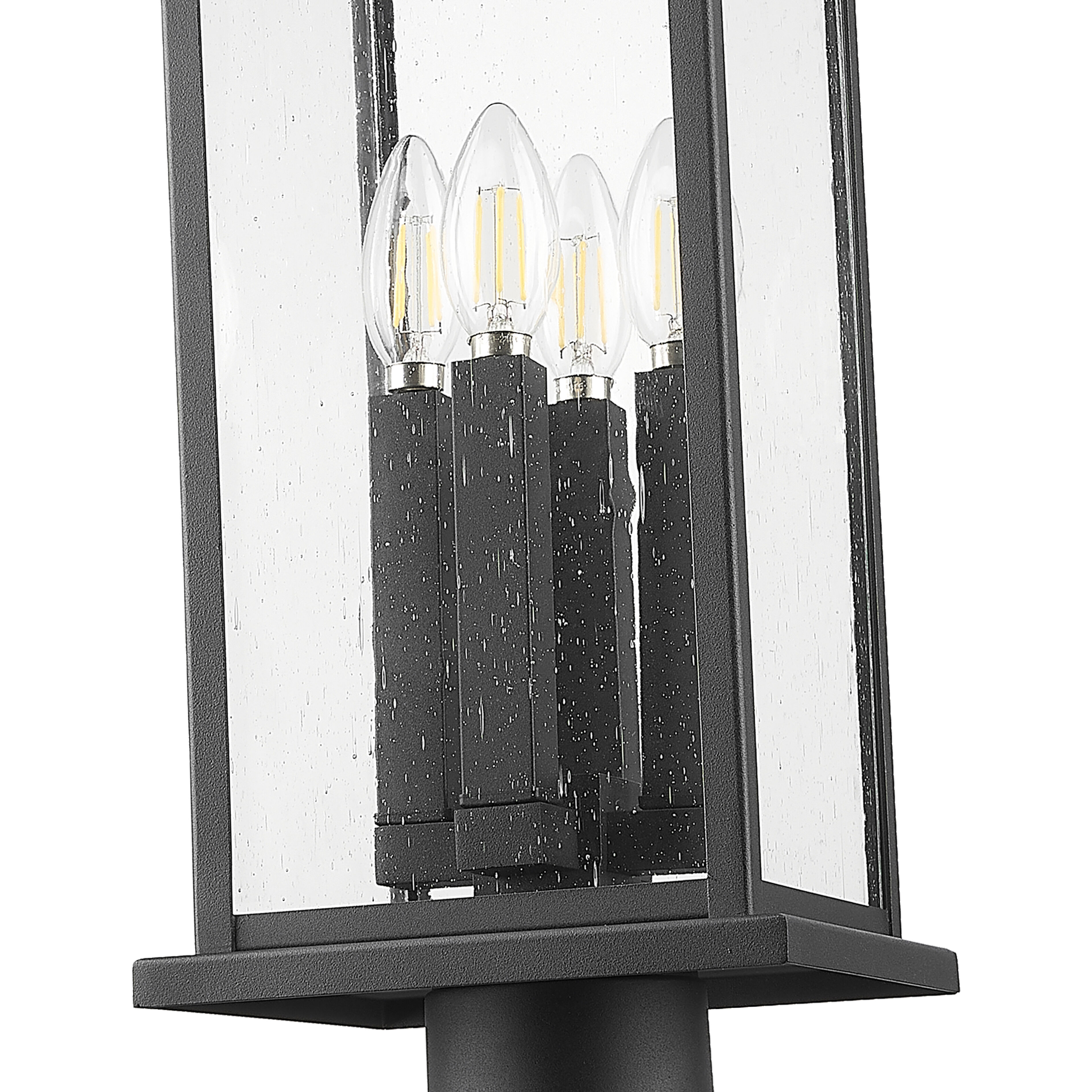 Tiberius 4 Light 120 inch Black Outdoor Post Mounted Fixture in Clear Seedy Glass