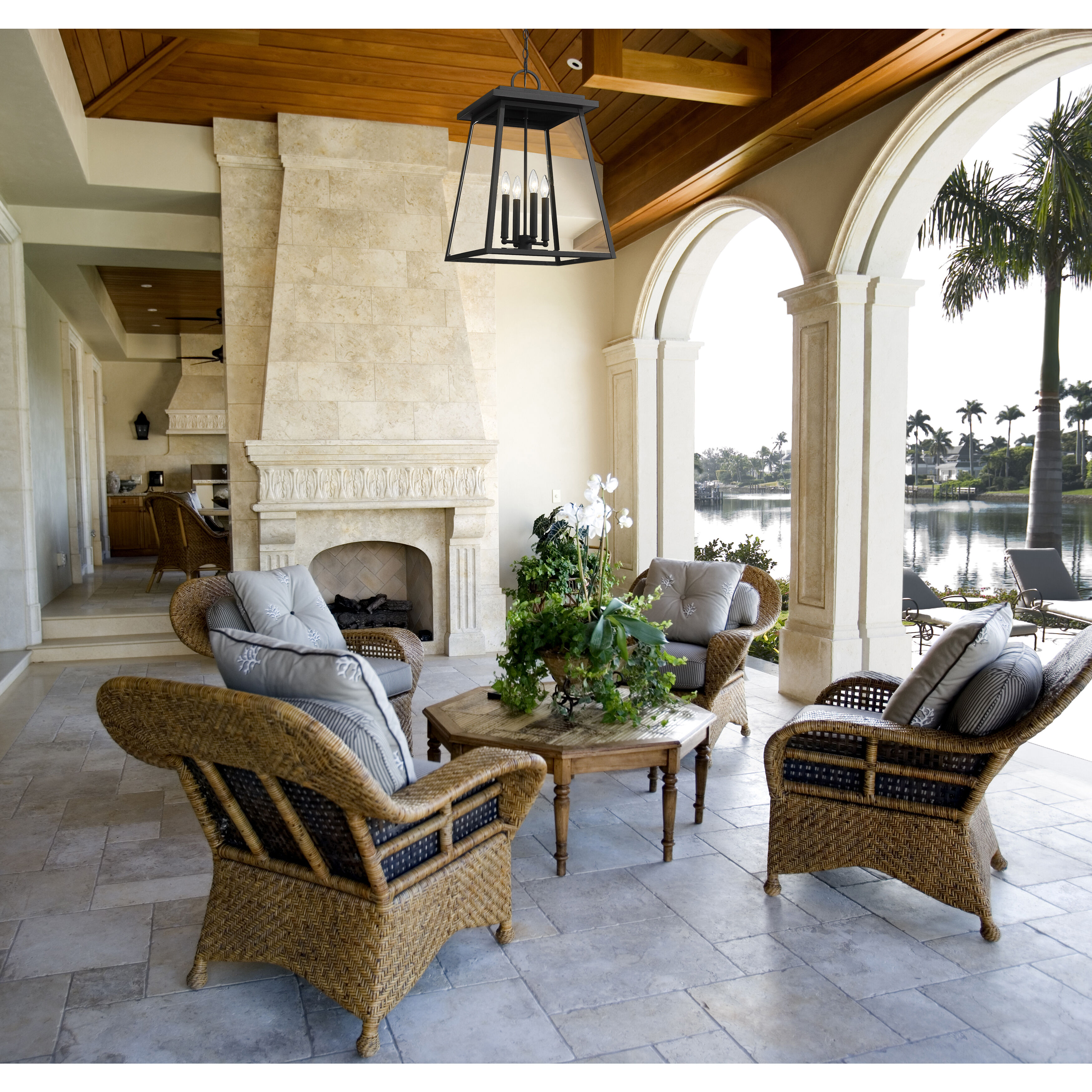 Broughton 4 Light 15.75 inch Black Outdoor Chain Mount Ceiling Fixture