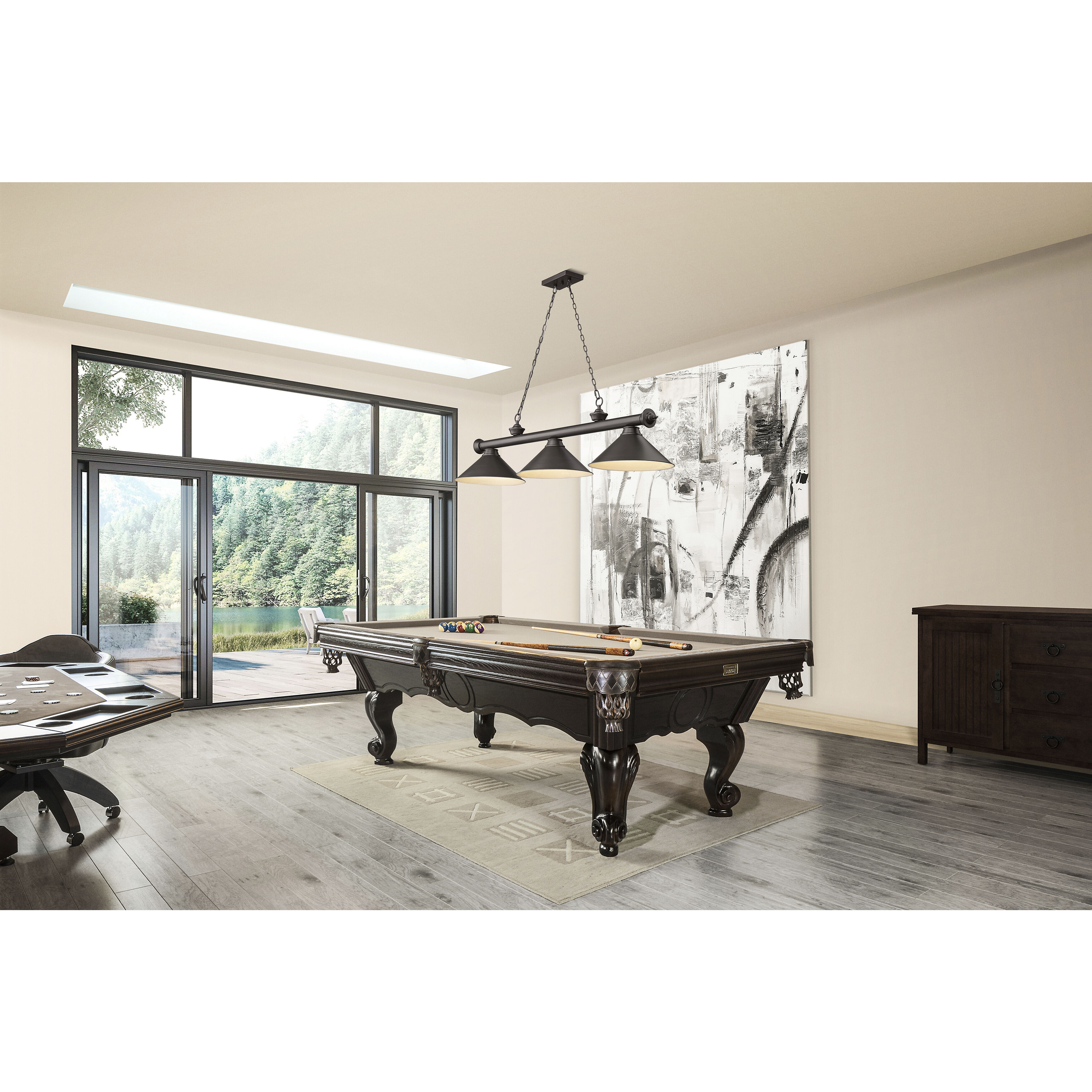 Cordon 3 Light 57.25 inch Bronze Billiard Ceiling Light in Bronze Steel