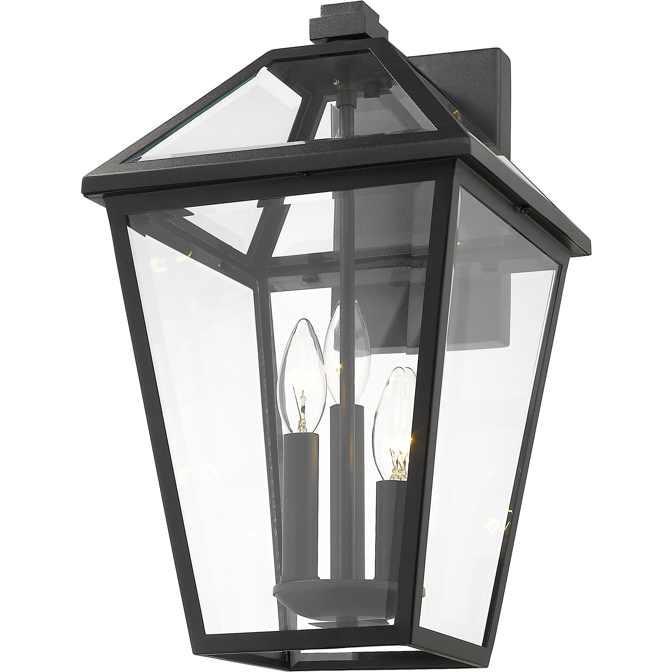 Talbot 3 Light 21.25 inch Black Outdoor Wall Light in Clear Beveled Glass