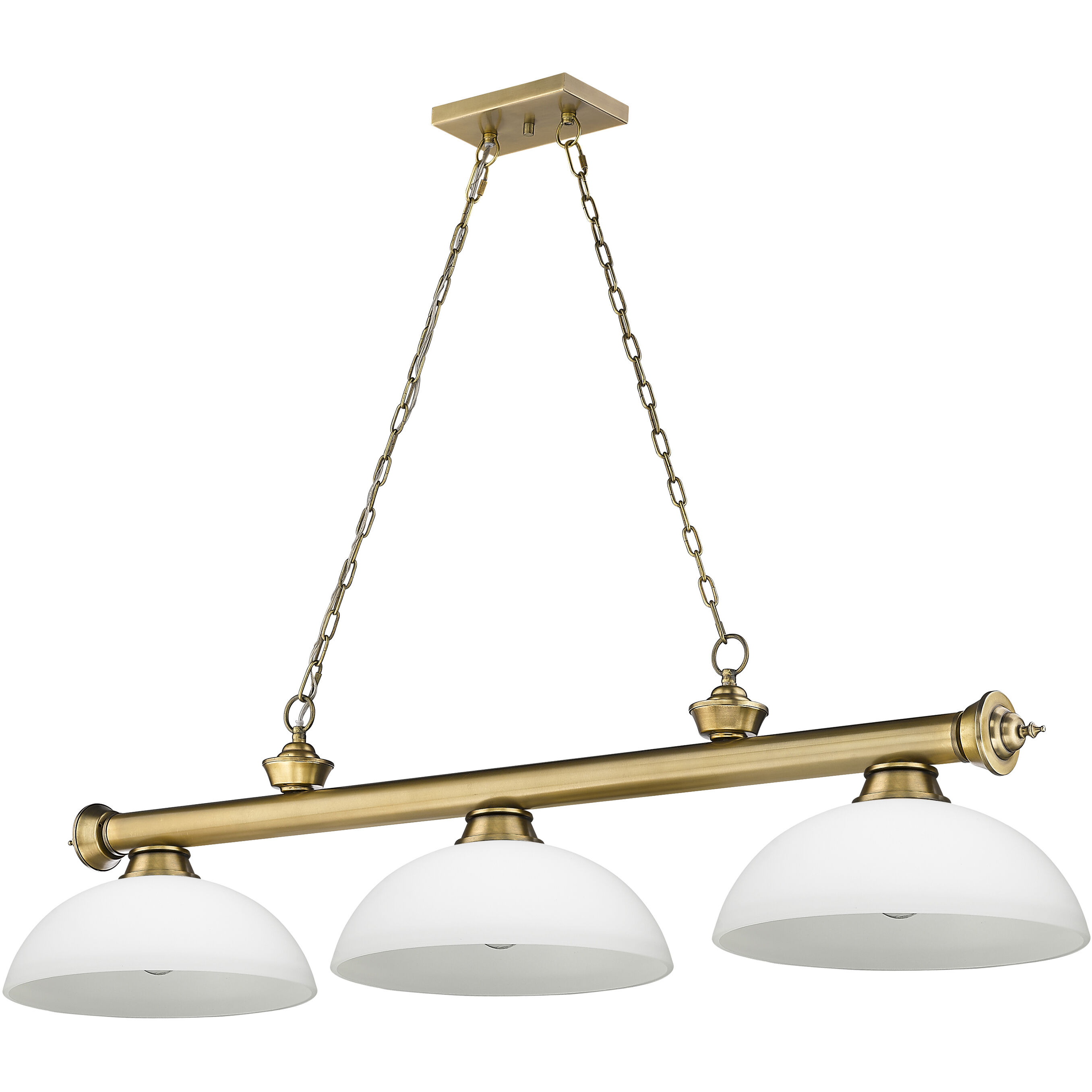Cordon 3 Light 57.25 inch Rubbed Brass Billiard Ceiling Light in Matte Opal Glass