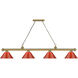 Cordon 4 Light 81.25 inch Rubbed Brass Billiard Ceiling Light in Red Plastic