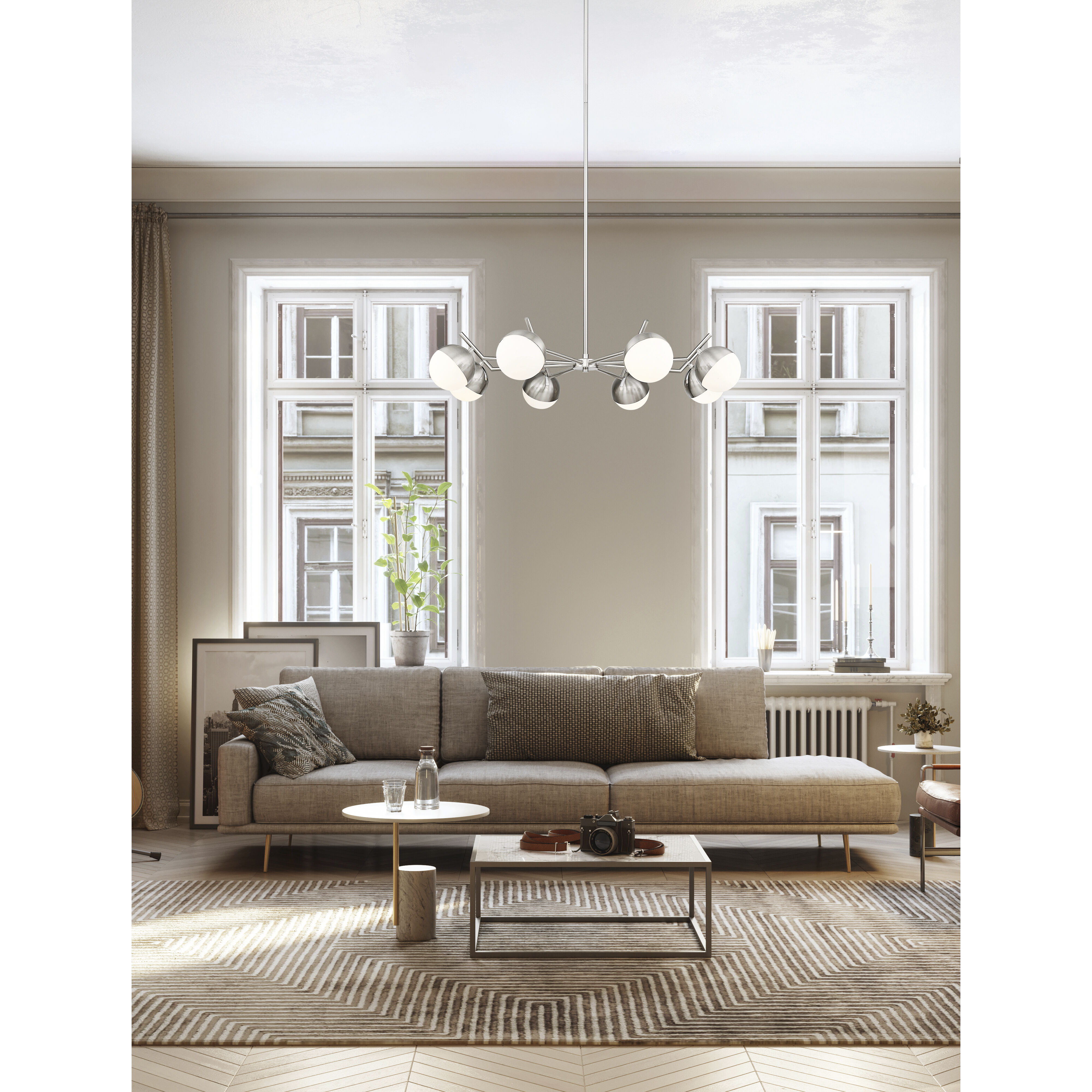 Realm Sphere 8 Light 44 inch Brushed Nickel Chandelier Ceiling Light