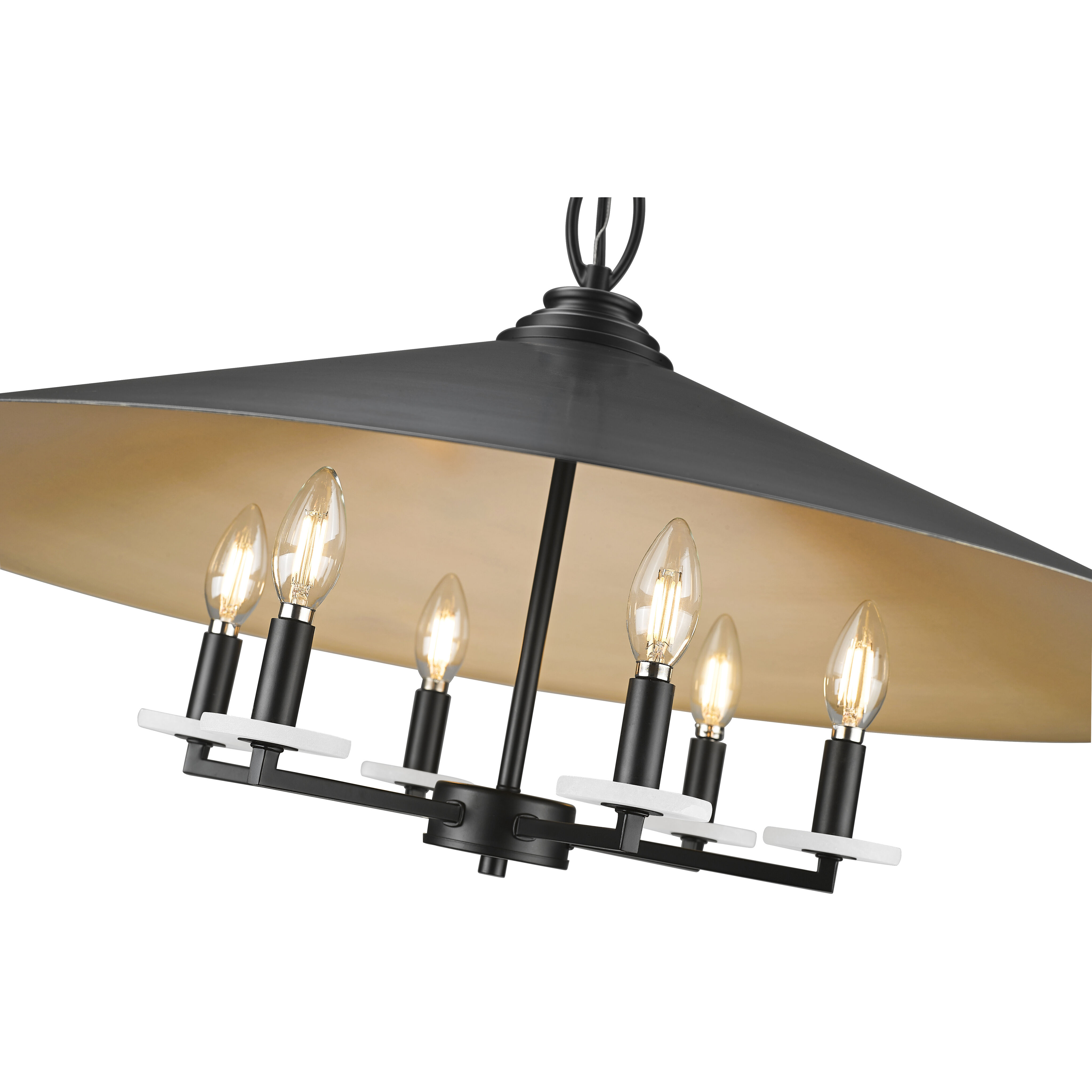 Rialto 6 Light 32 inch Matte Black Pendant Ceiling Light in Matte Black Outer,  Signature Rubbed Brass Inner